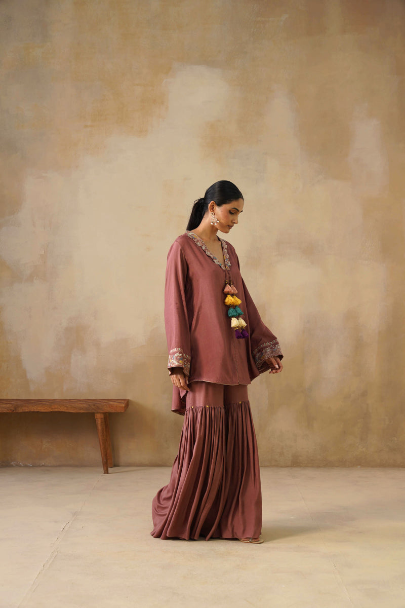 Noor Brown Coat Set With Garara