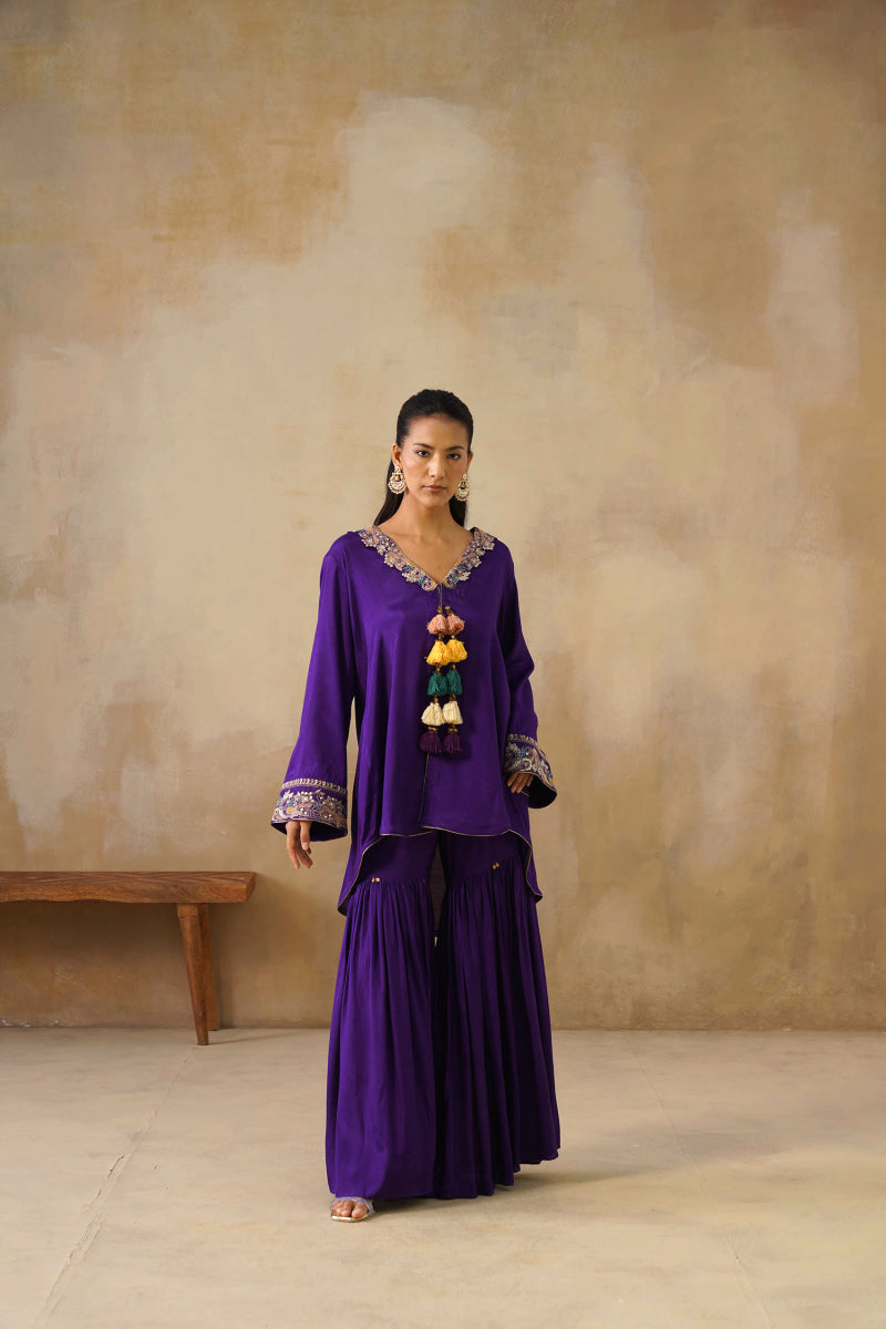 Noor Purple Coat Set With Garara
