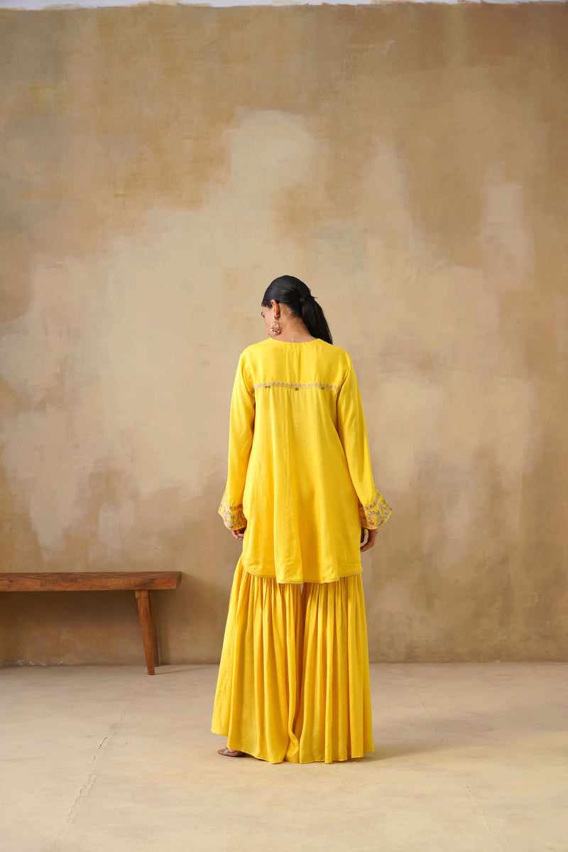 Noor Yellow Coat Set With Garara