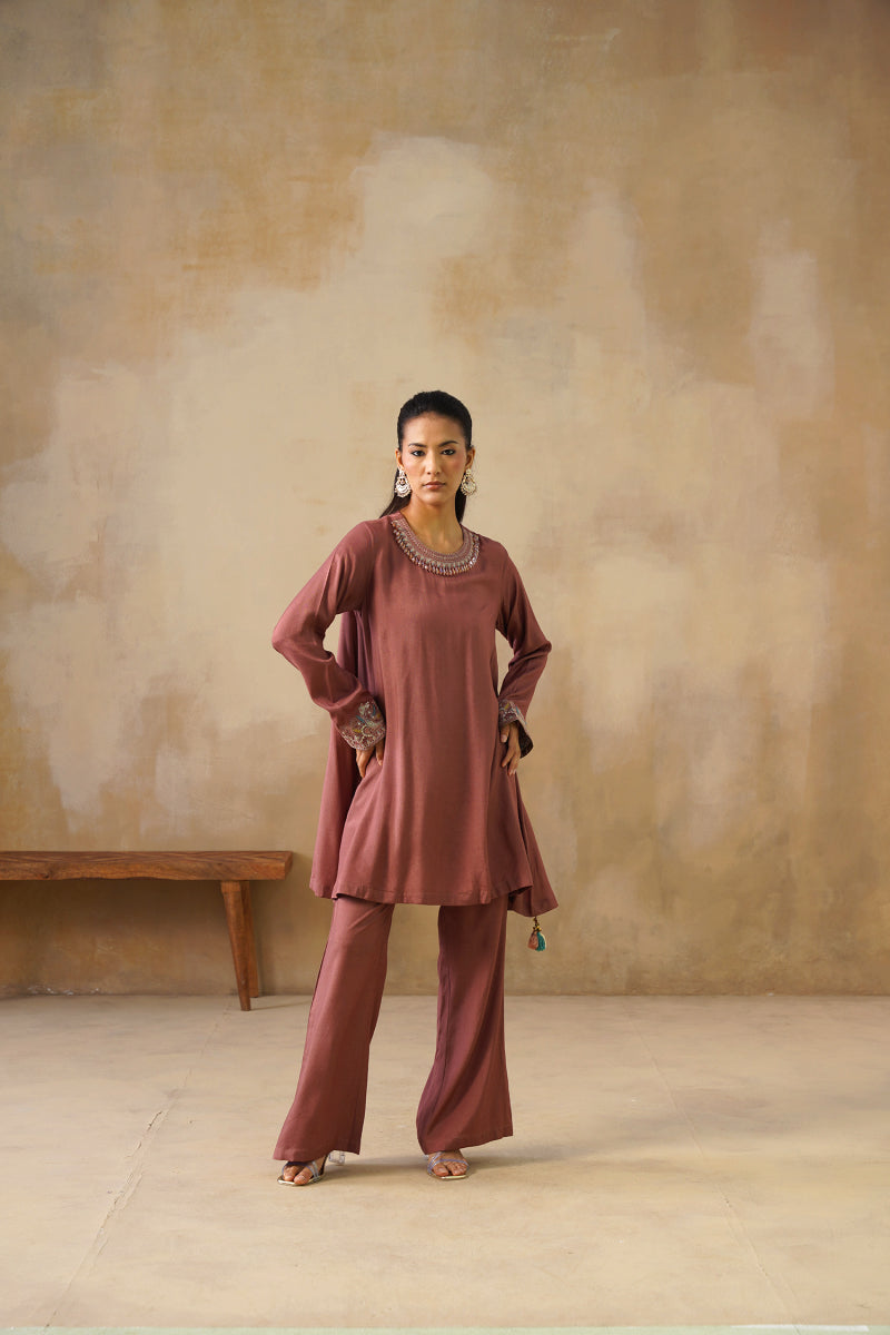 Noor Brown Drape Top Set