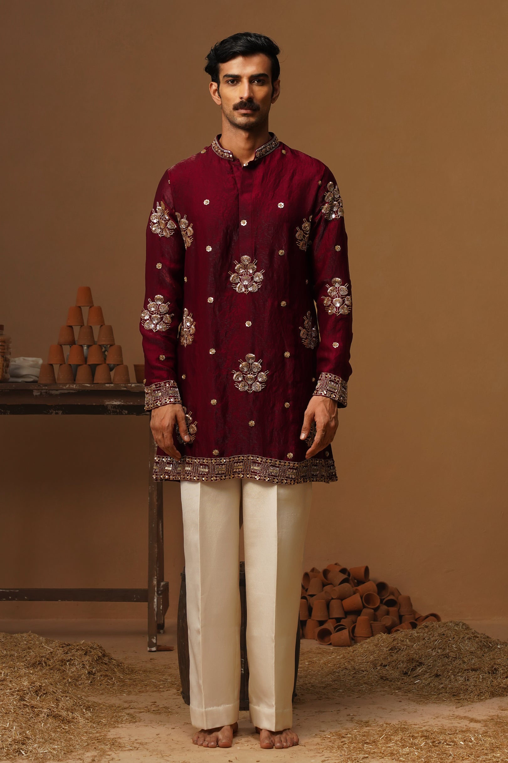 TAJ WINE SHORT KURTA SET