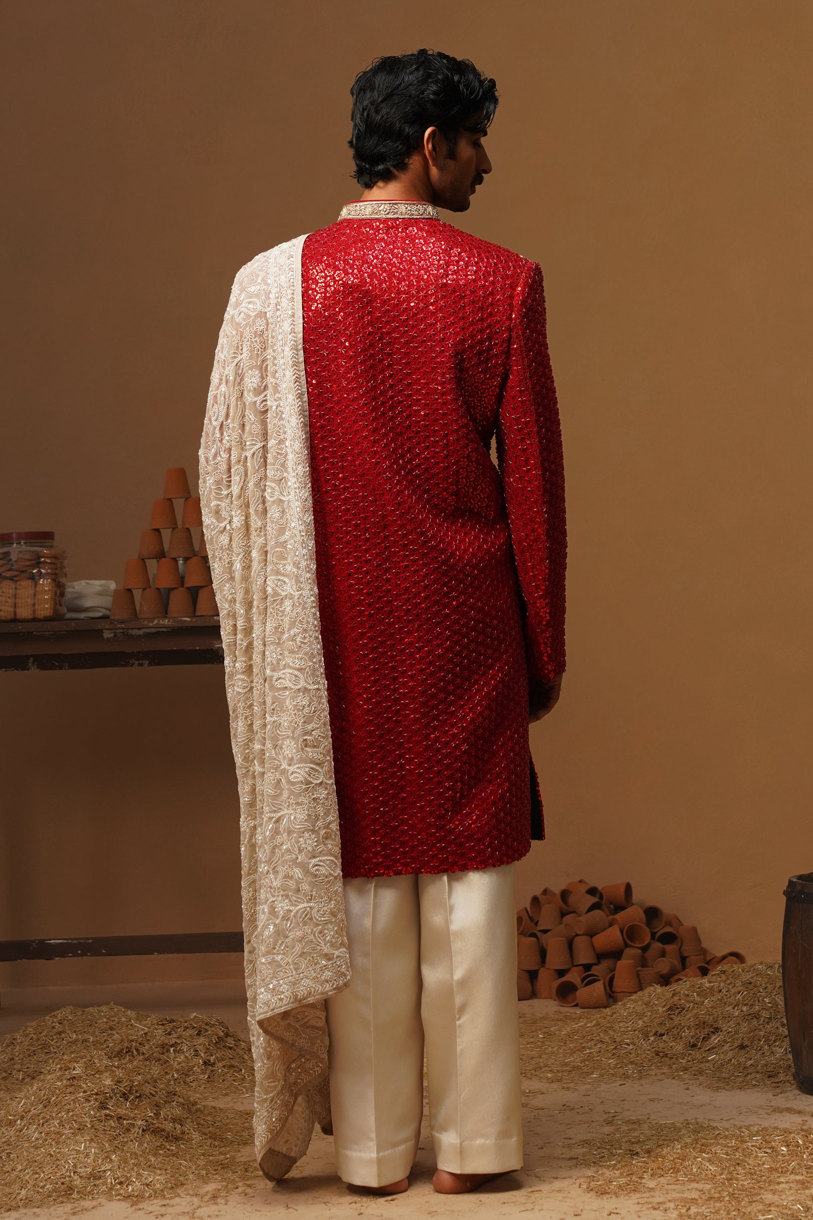VED RED SHERWANI SET