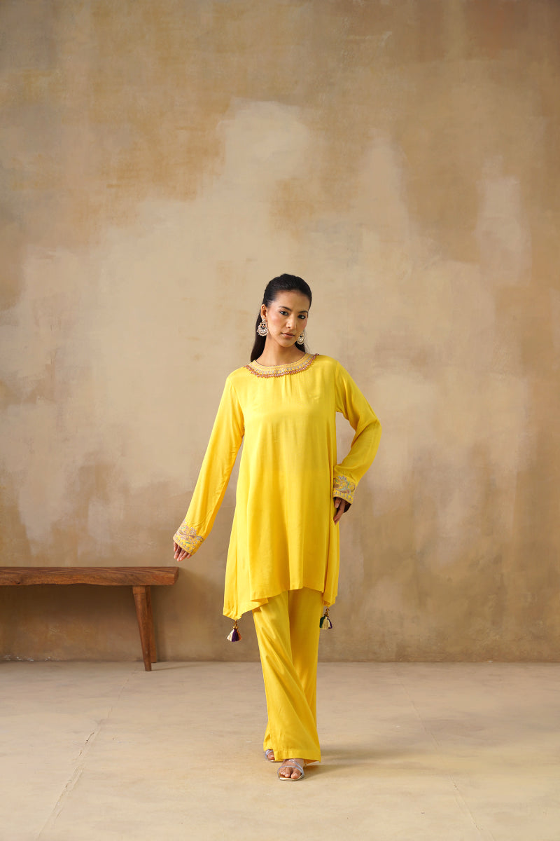 Noor Yellow Drape Top Set