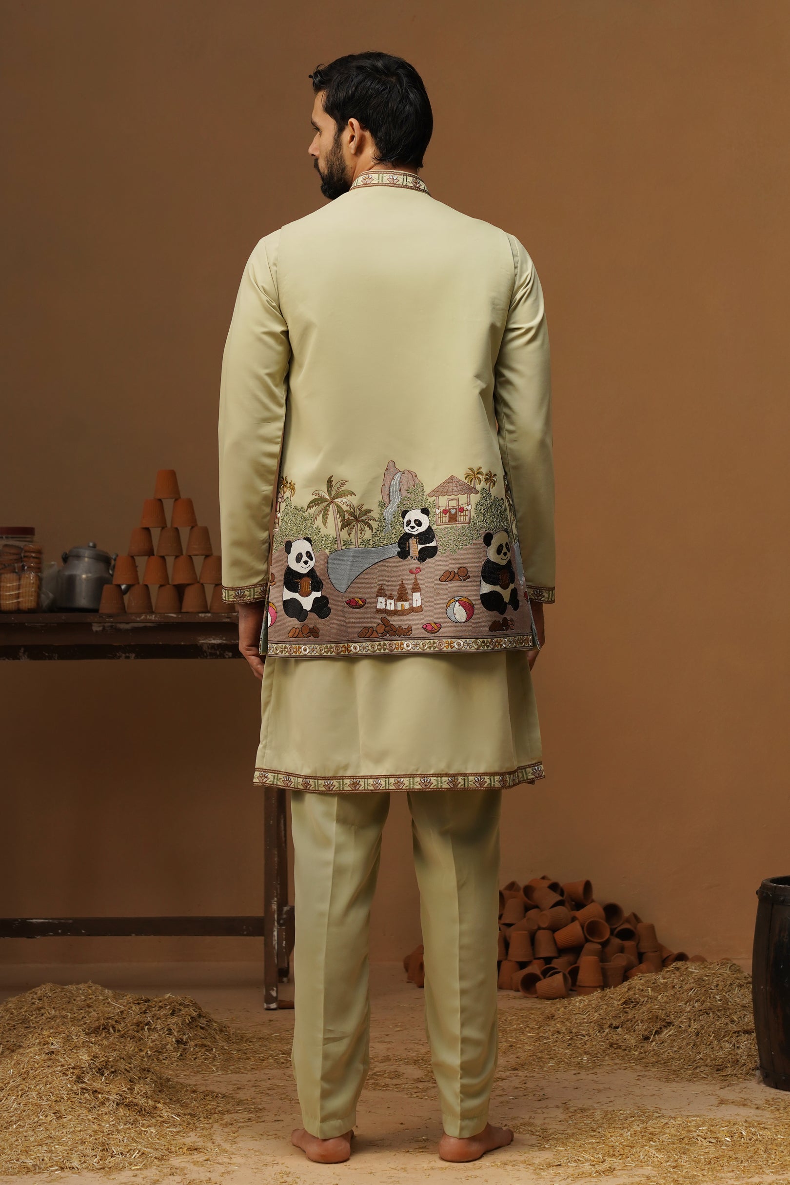 PANDA MEHNDI KURTA JACKET SET