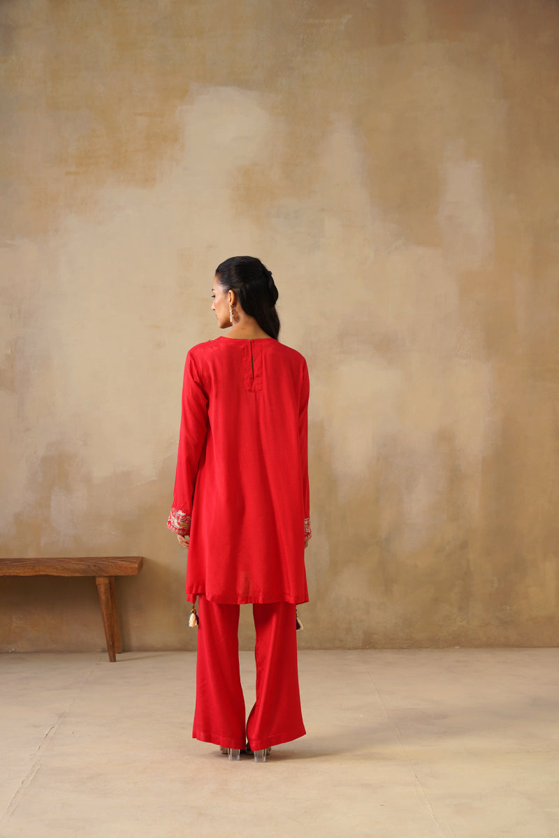 Noor Red Drape Top Set