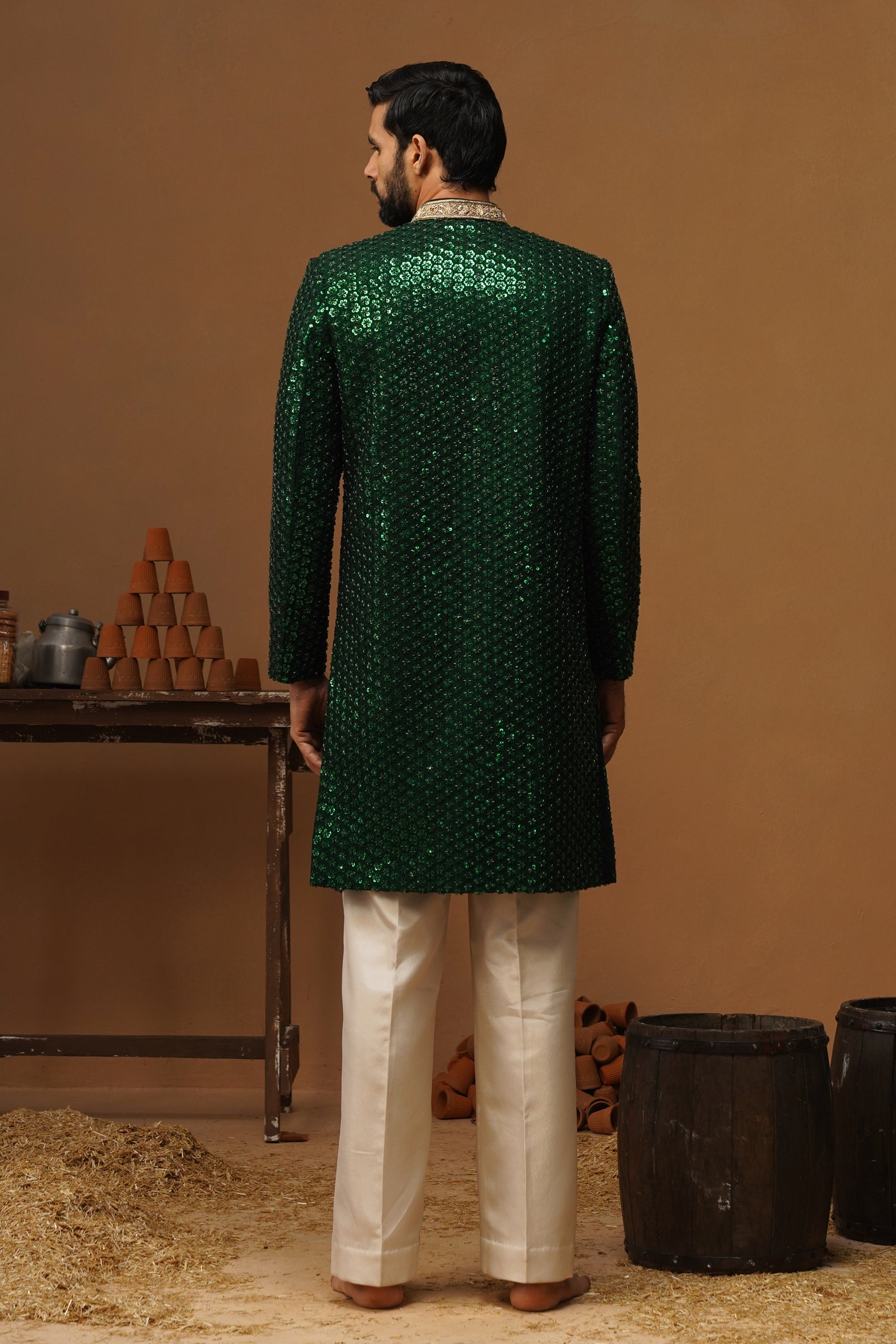 HUMSAFAR BOTTLE GREEN INDO - WESTERN SET