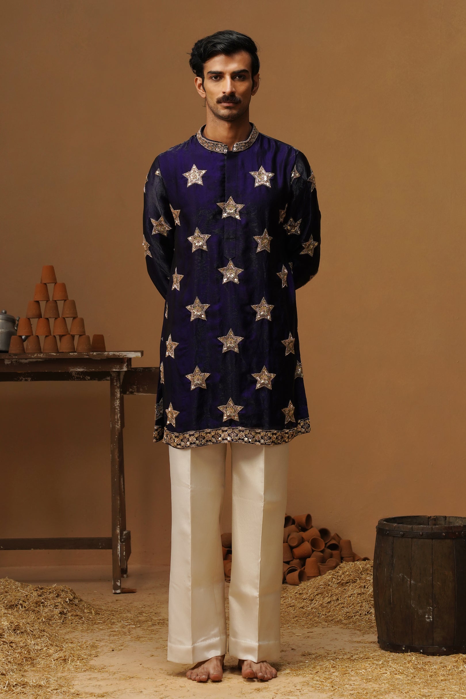STAR NAVY BLUE SHORT KURTA SET