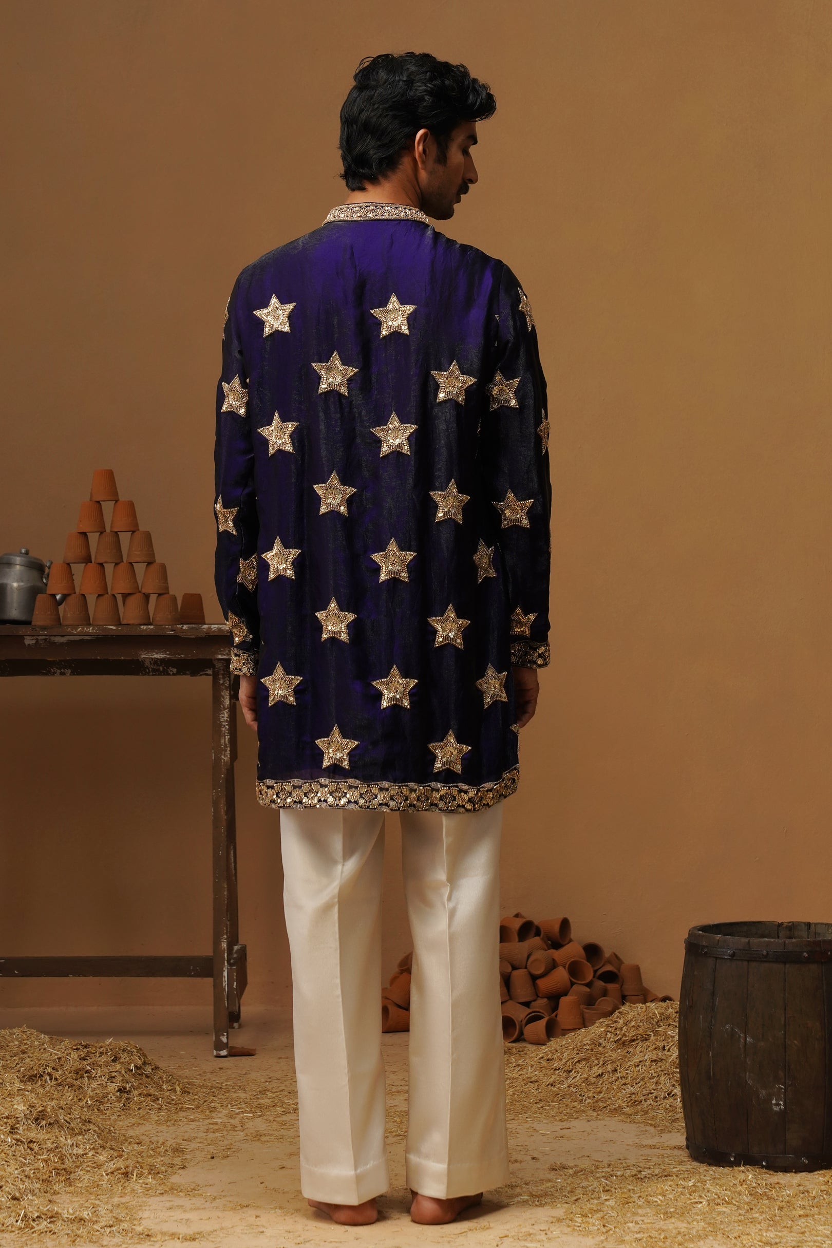 STAR NAVY BLUE SHORT KURTA SET