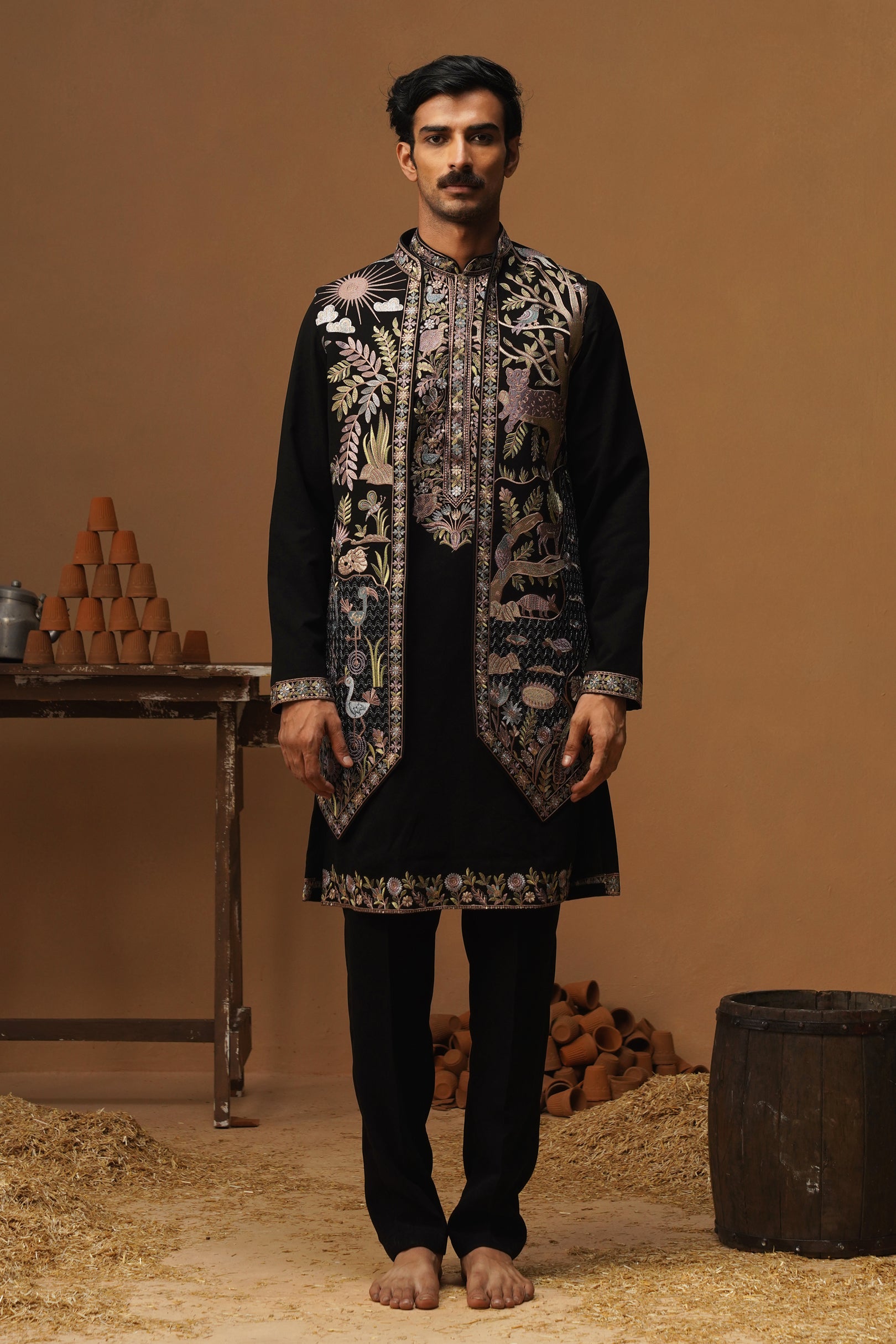 JUNGLE BLACK KURTA JACKET SET