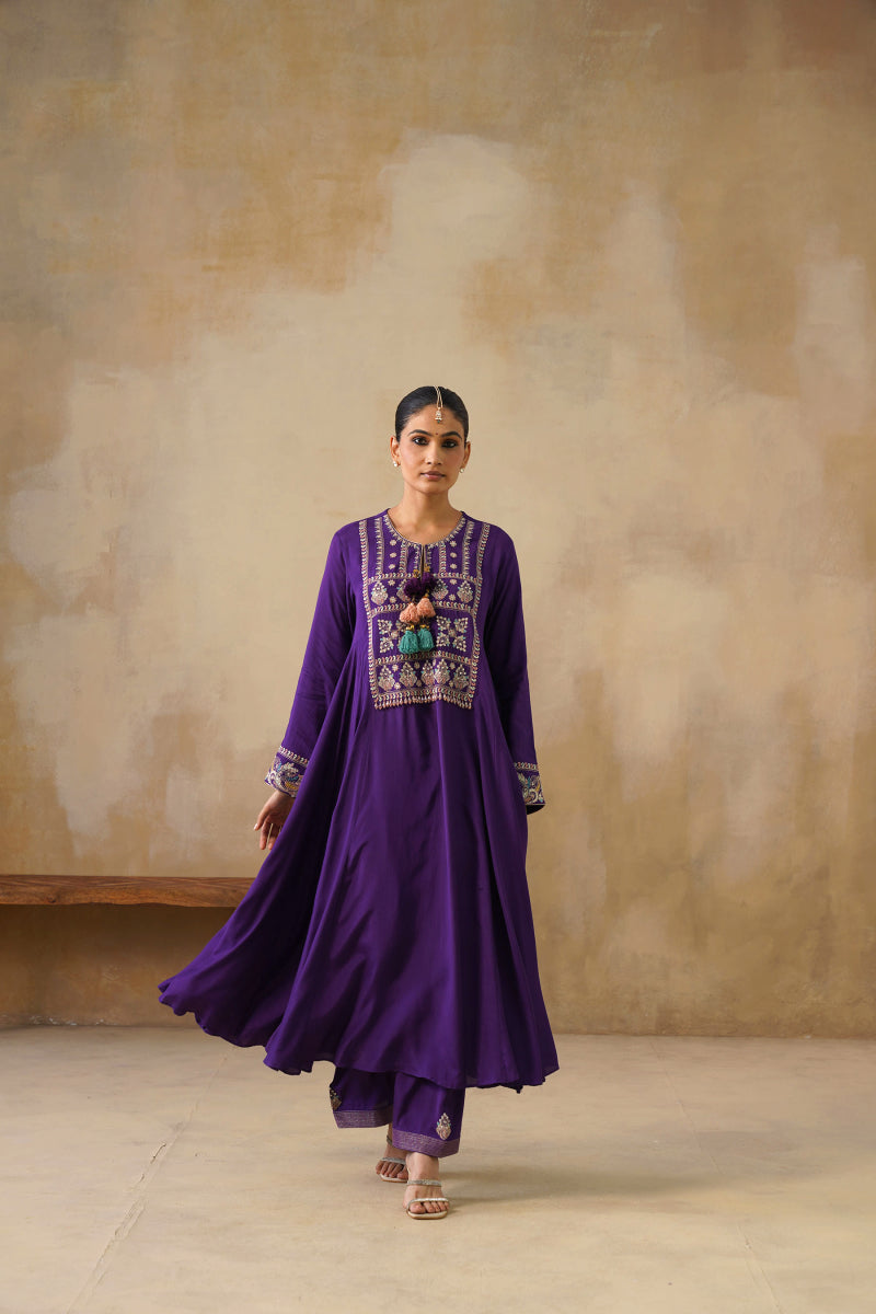 Noor Purple Kali Suit Set With Dupatta