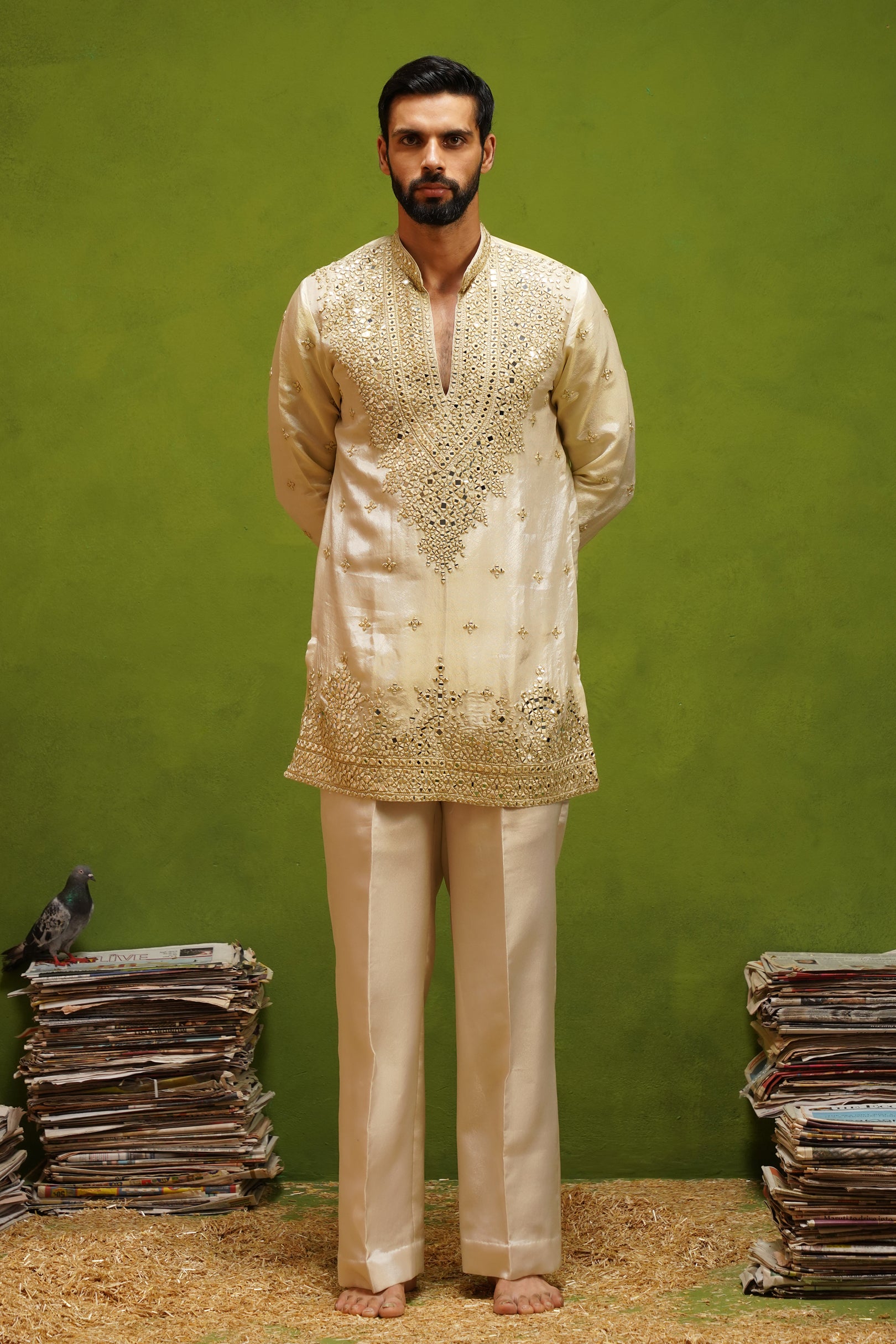 ARYA BEIGE V NECK SHORT KURTA SET