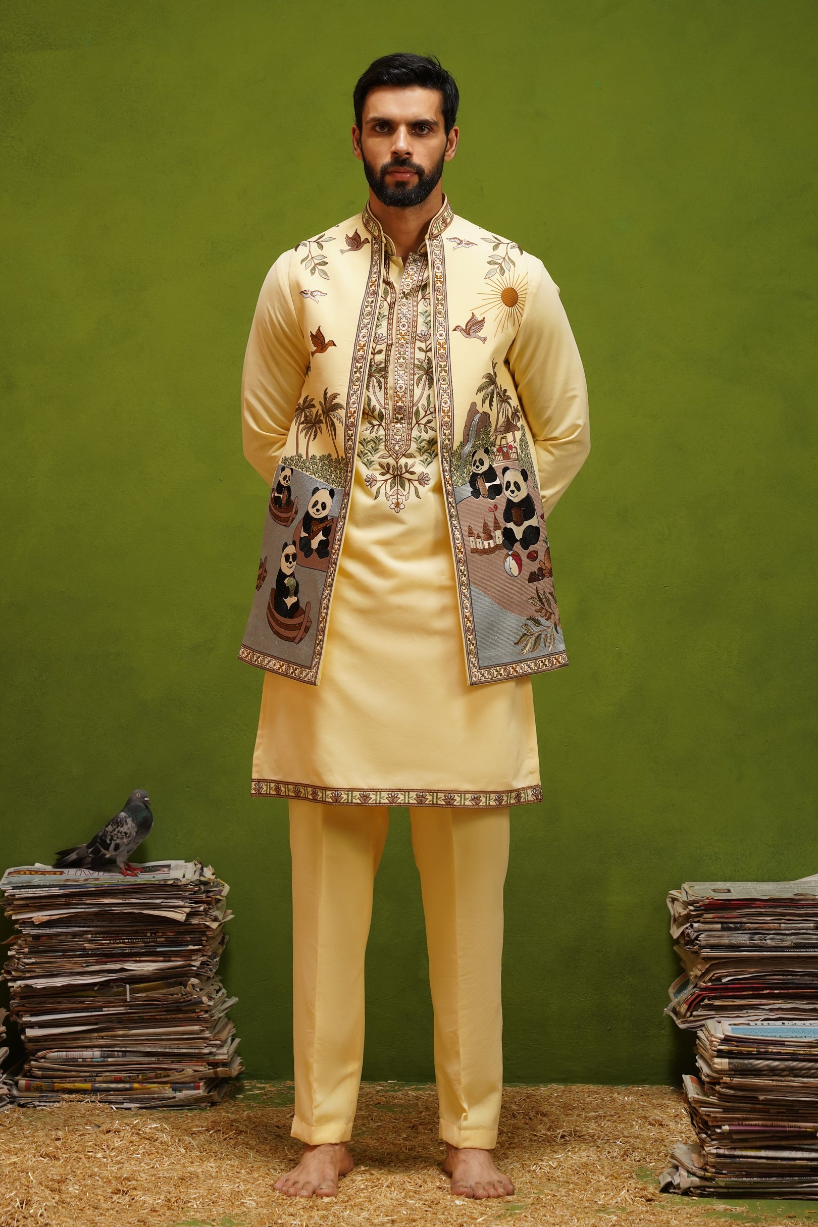 PANDA YELLOW KURTA JACKET SET