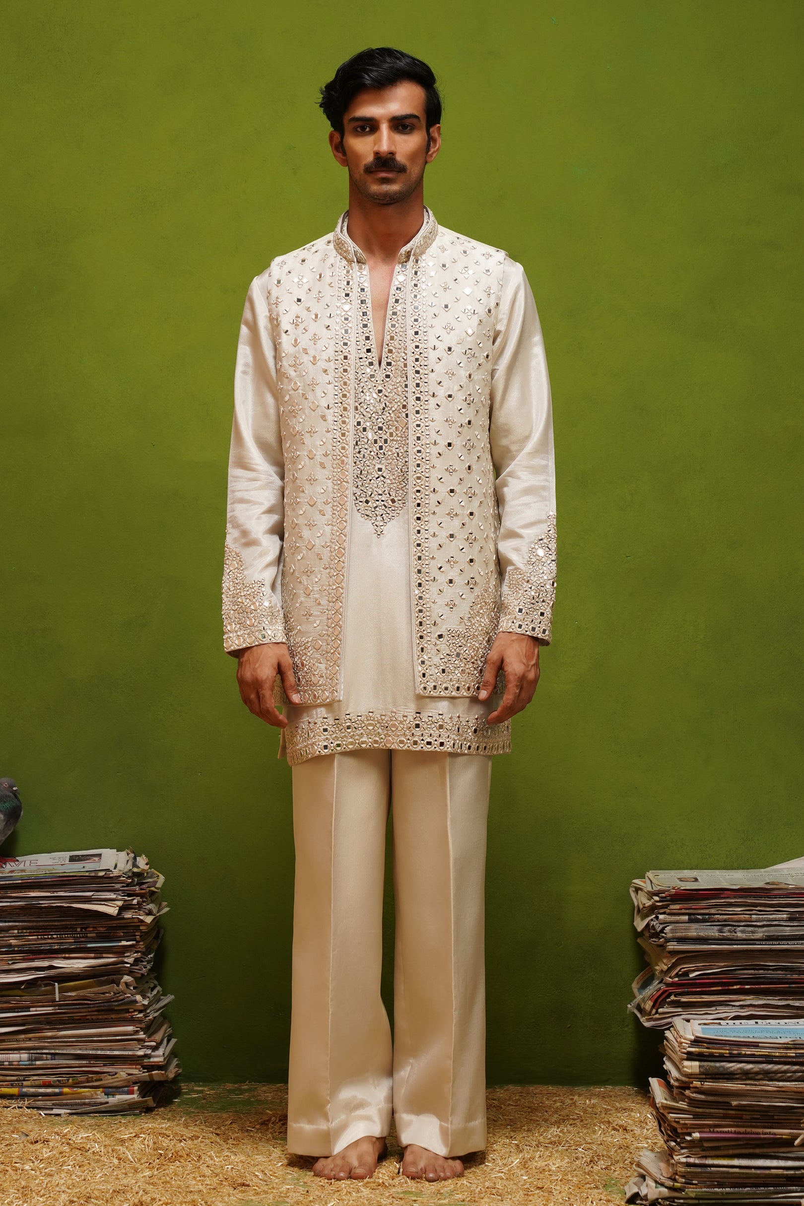AZEEL IVORY SHORT KURTA JACKET SET