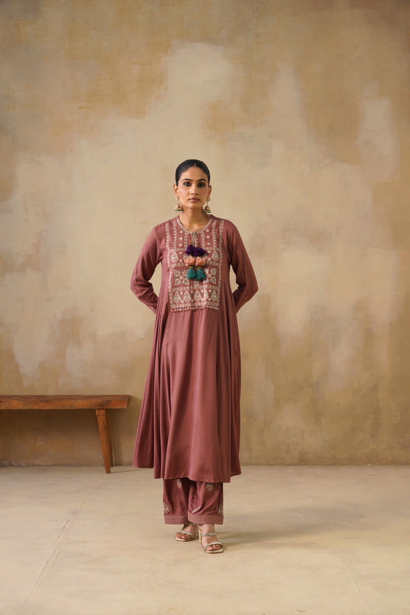 Noor Brown Kali Suit Set With Dupatta