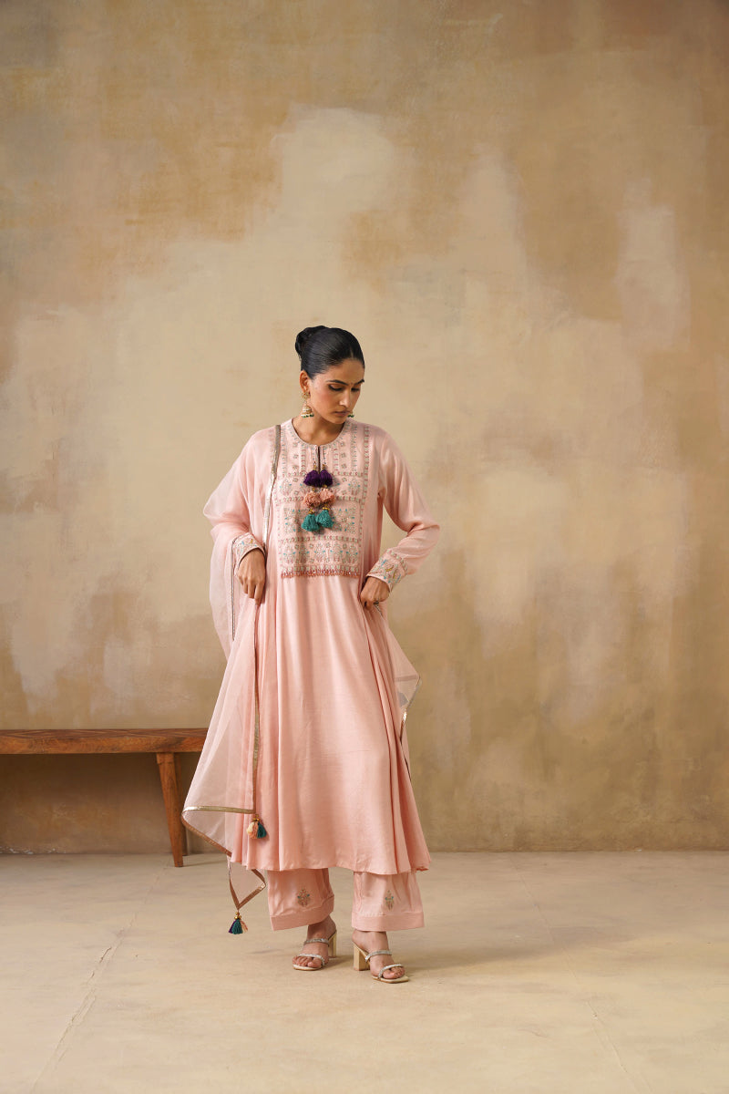 Noor Pink Kali Suit Set With Dupatta