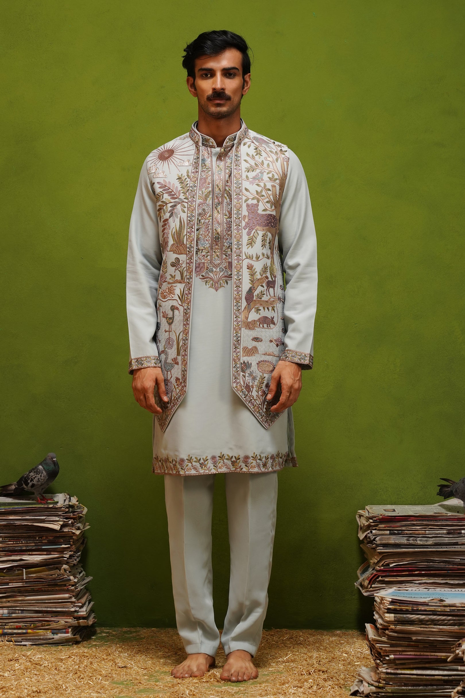 JUNGLE SKY KURTA JACKET SET