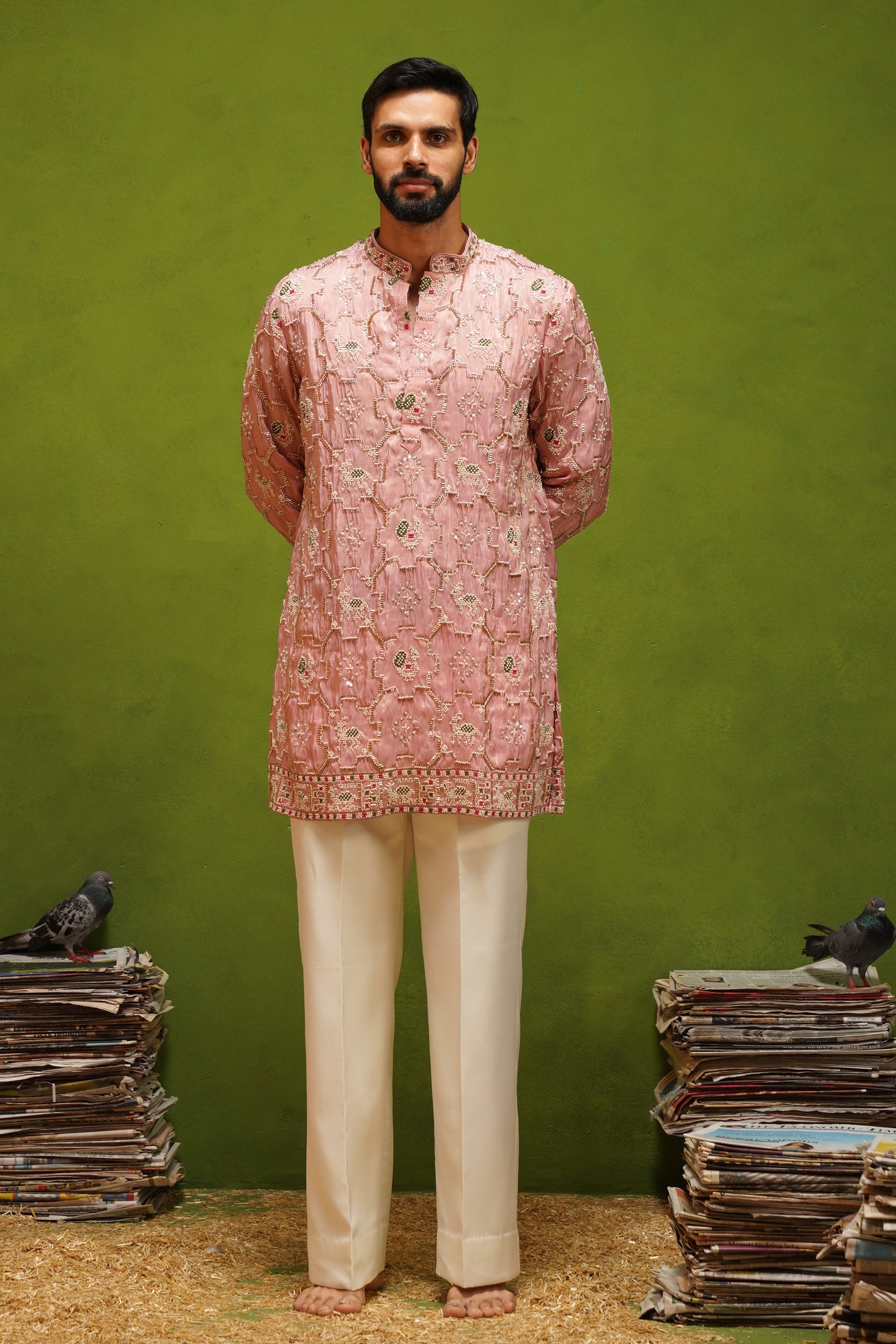 PATOLA PINK SHORT KURTA SET