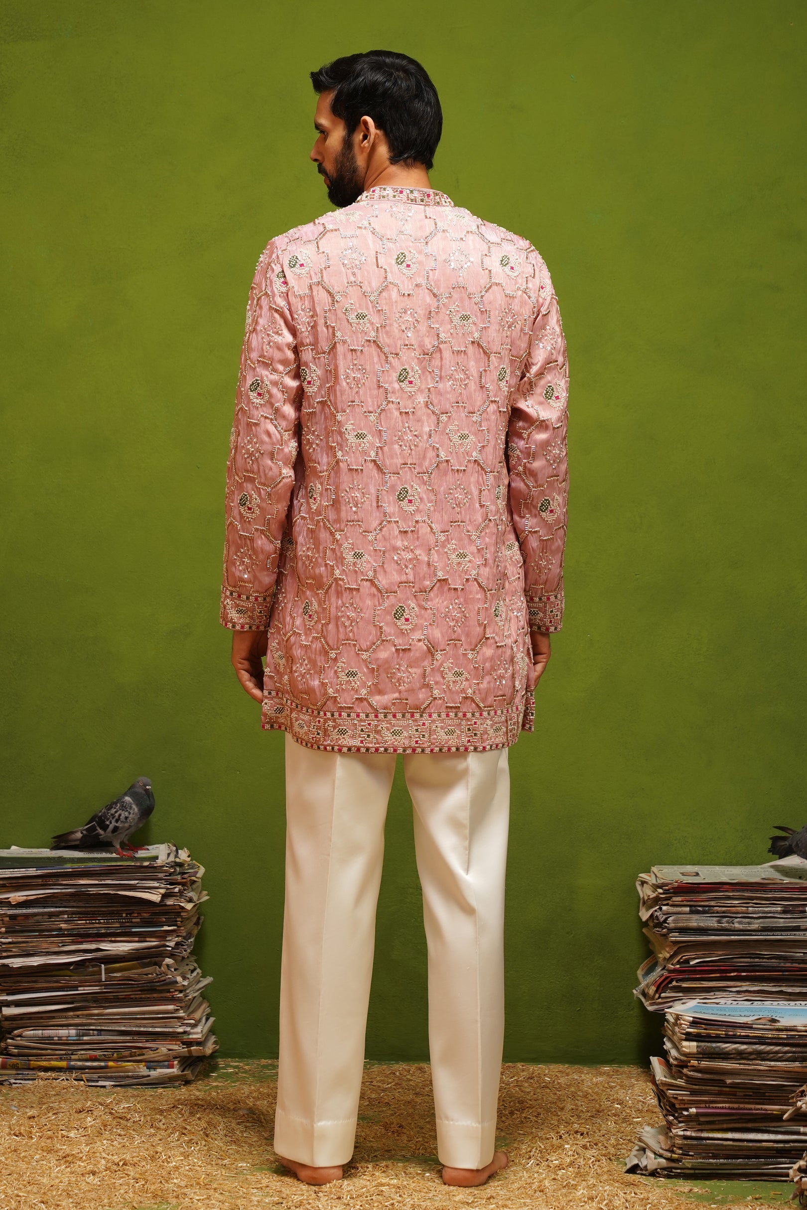 PATOLA PINK SHORT KURTA SET