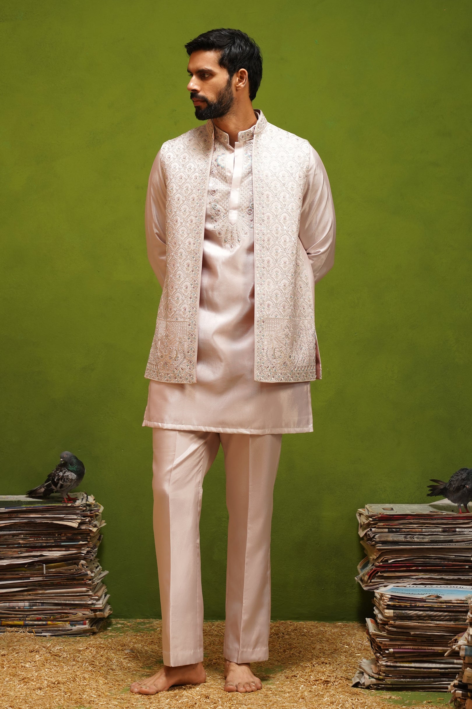 OJASV PINK SHORT KURTA JACKET SET
