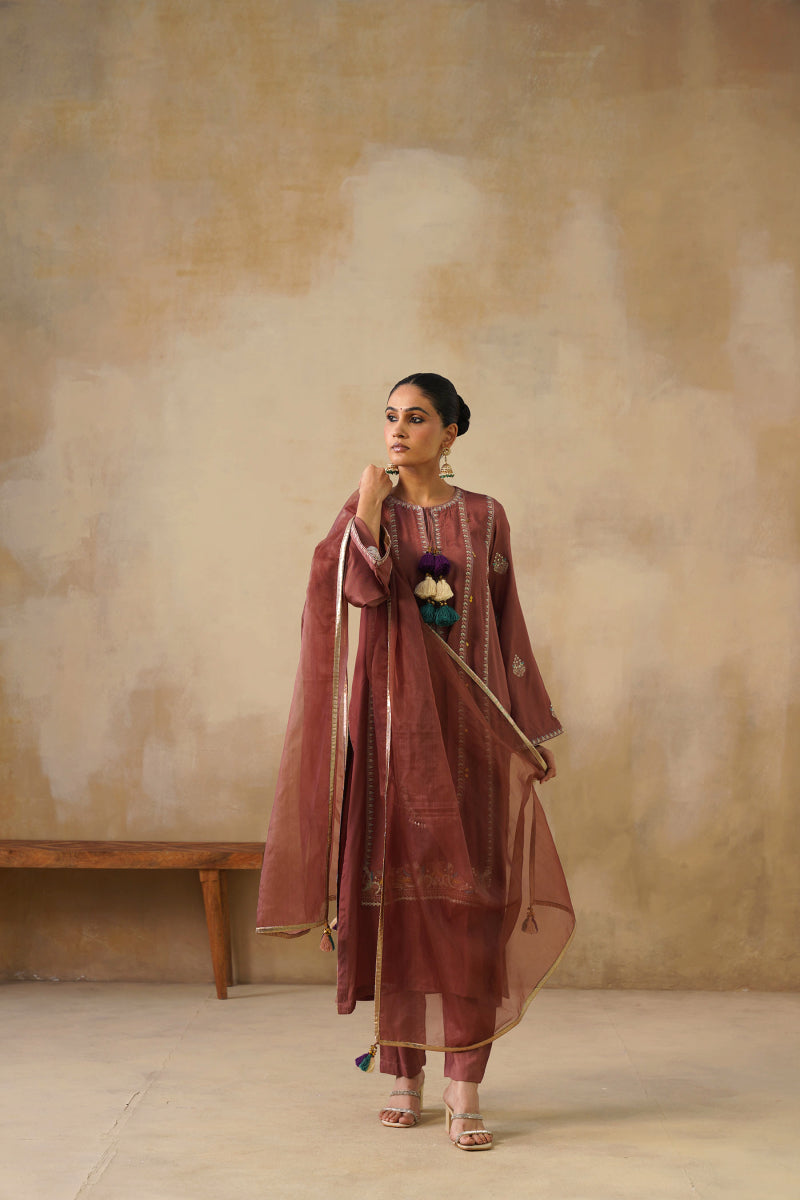 Noor Brown Straight Suit Set With Dupatta