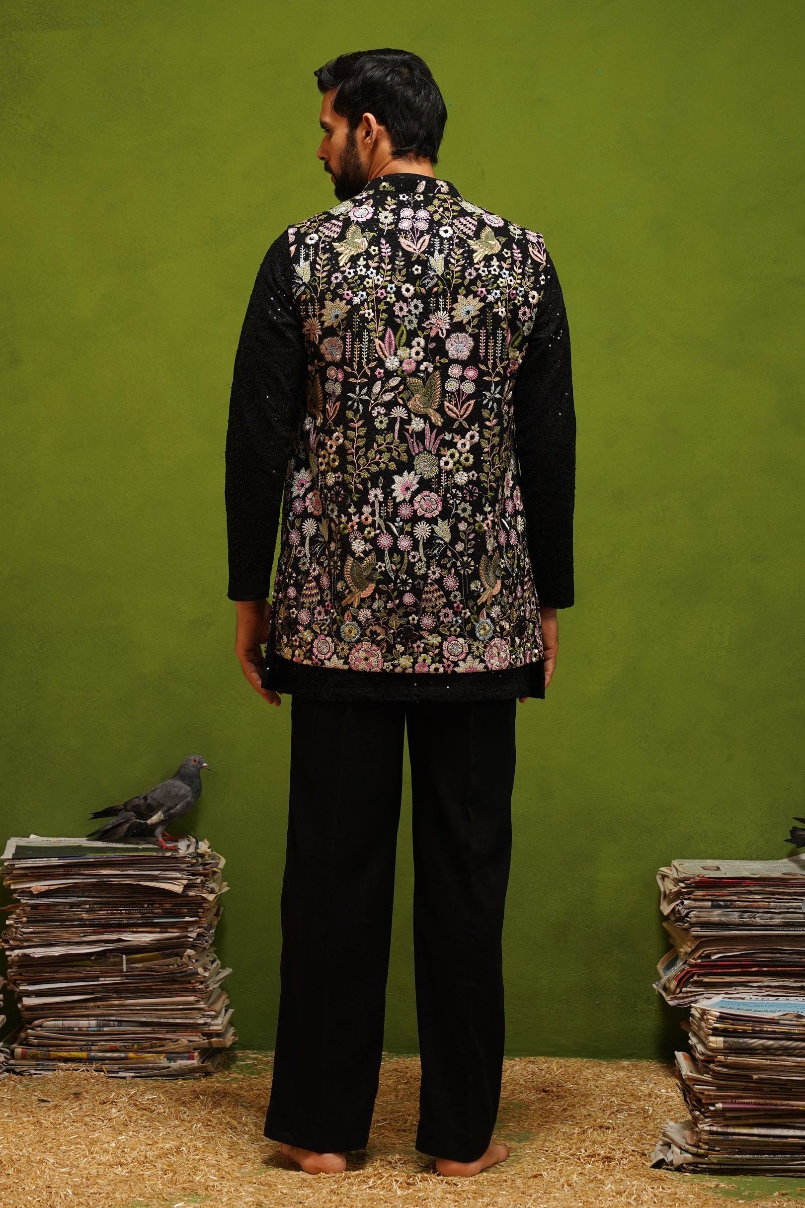 ROOH BLACK SHORT KURTA JACKET SET