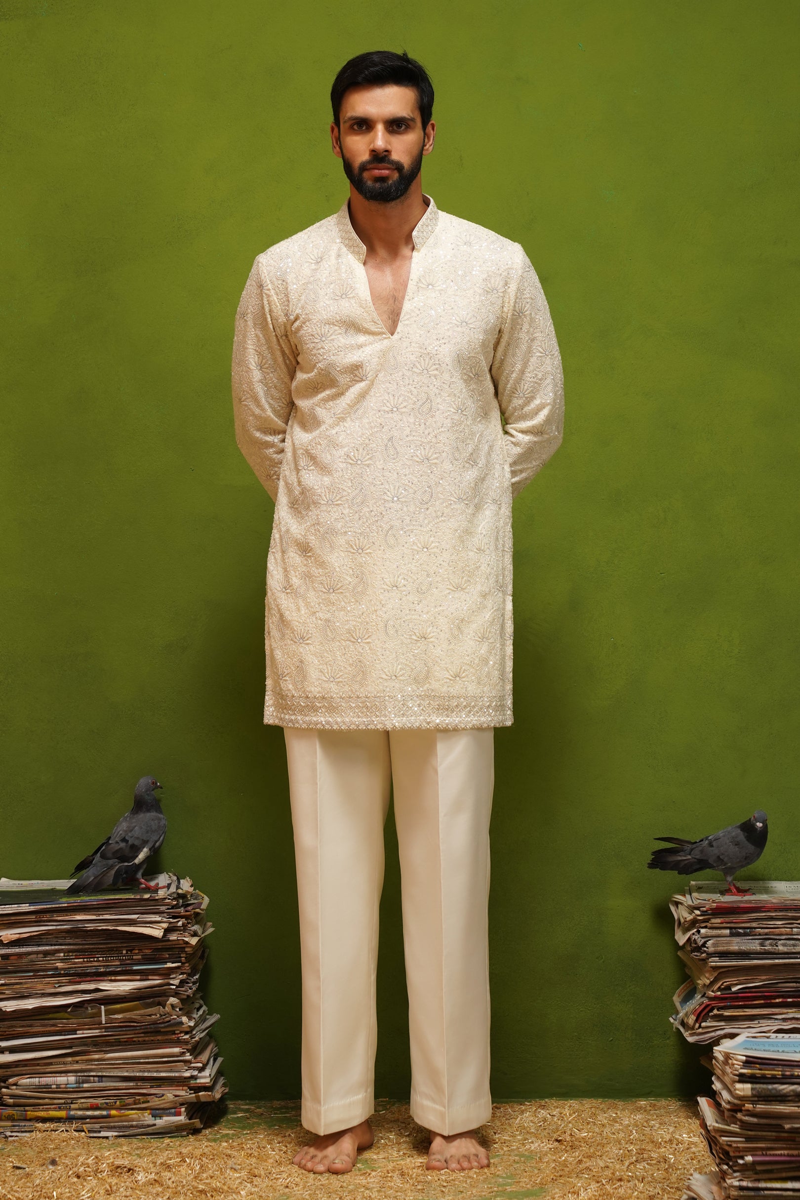 NAQSH IVORY V NECK SHORT KURTA SET
