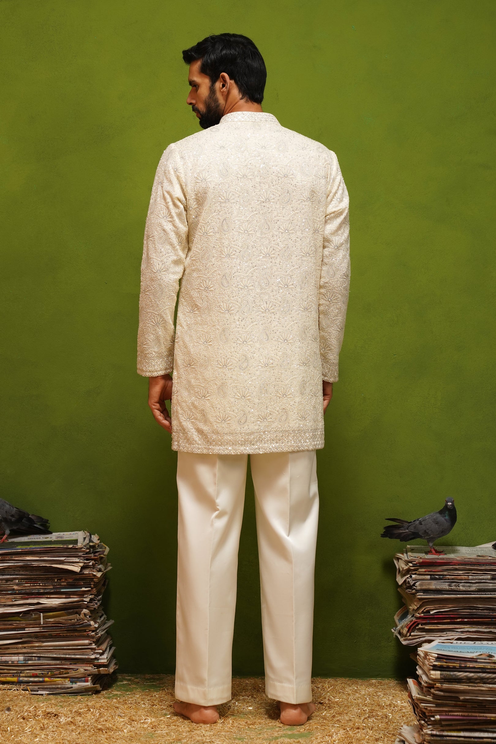 NAQSH IVORY V NECK SHORT KURTA SET