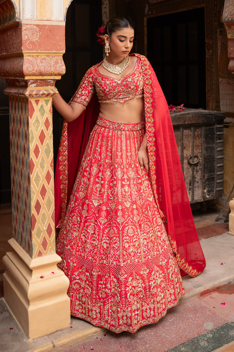 LEHENGA + BLOUSE + DUPATTA // SCARLET RED LEHENGA SET