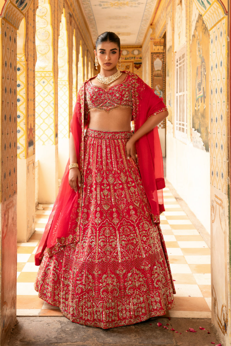 LEHENGA + BLOUSE + DUPATTA // SCARLET RED LEHENGA SET