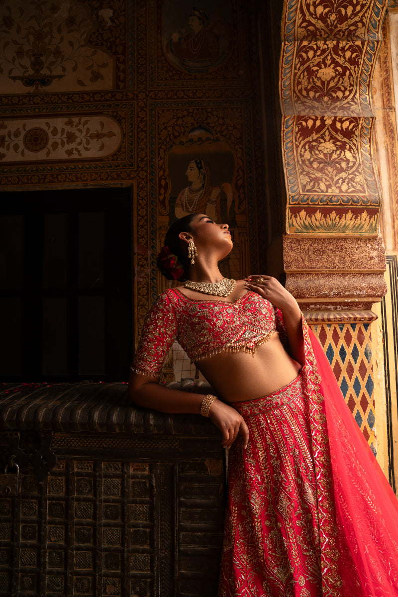 LEHENGA + BLOUSE + DUPATTA //GARNET RED LEHENGA SET