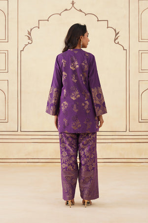 Wine Brocade Farshi Set-Inching India