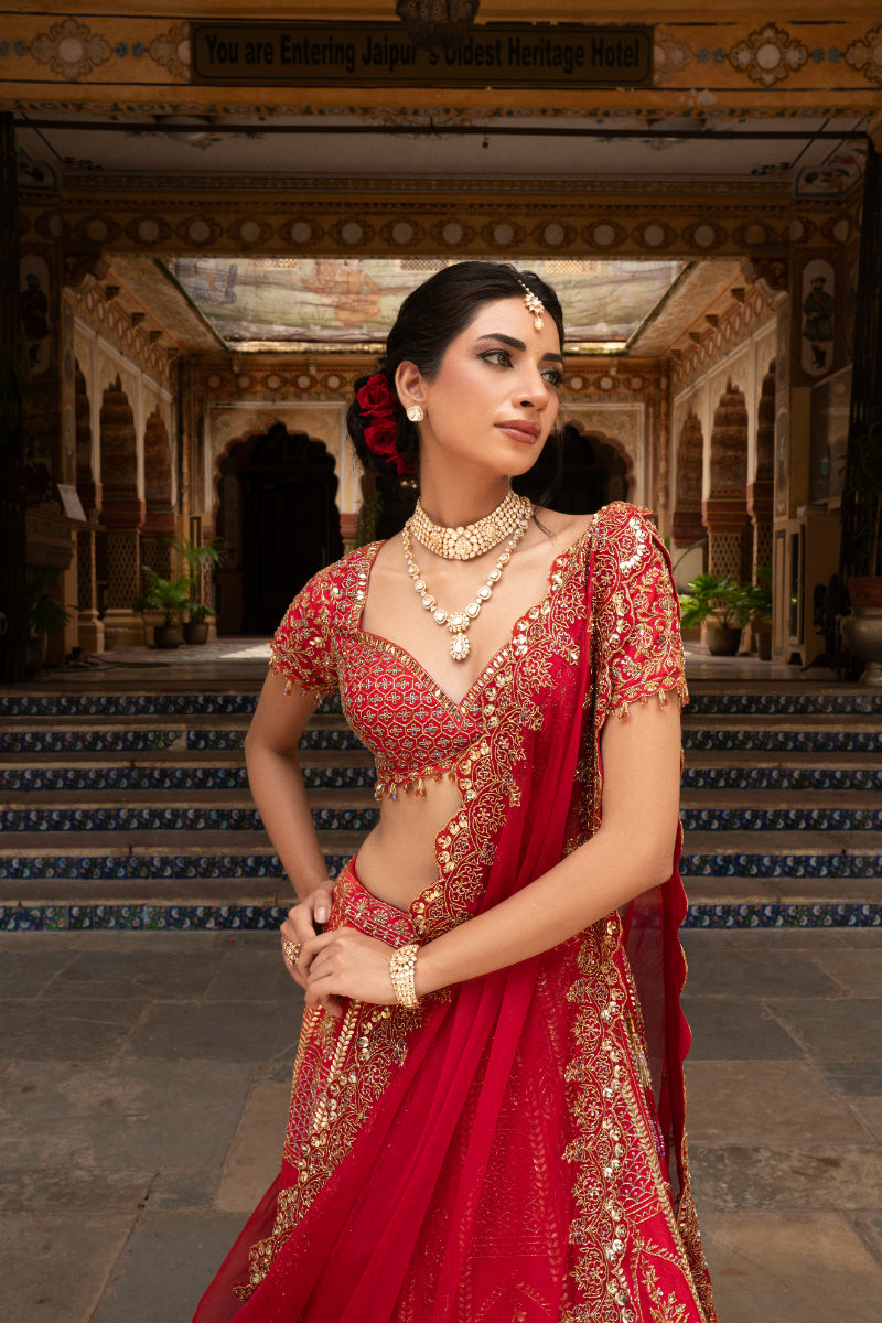LEHENGA + BLOUSE + DUPATTA //GARNET RED LEHENGA SET
