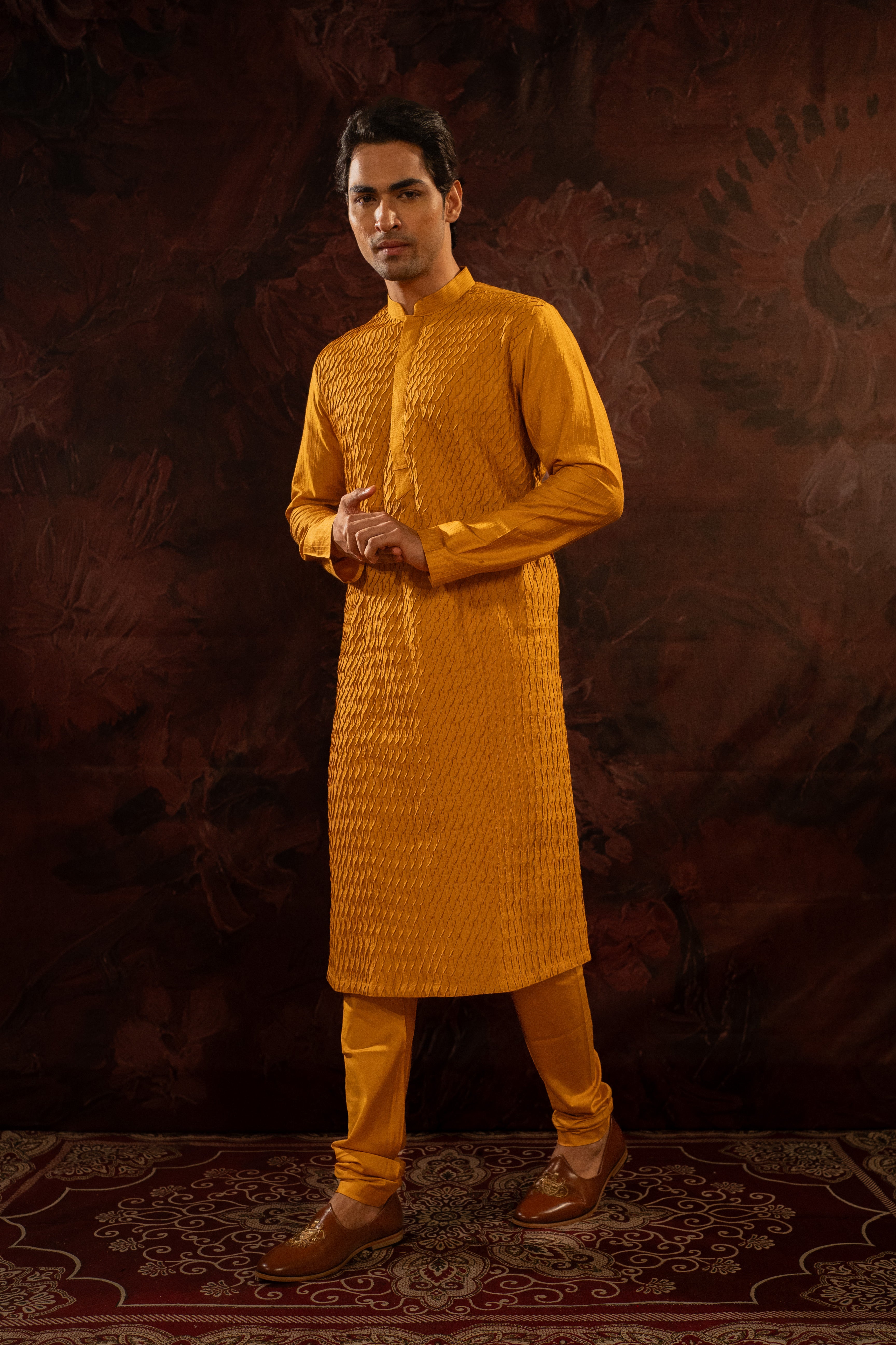 Honey Yellow Pintuck Kurta Set