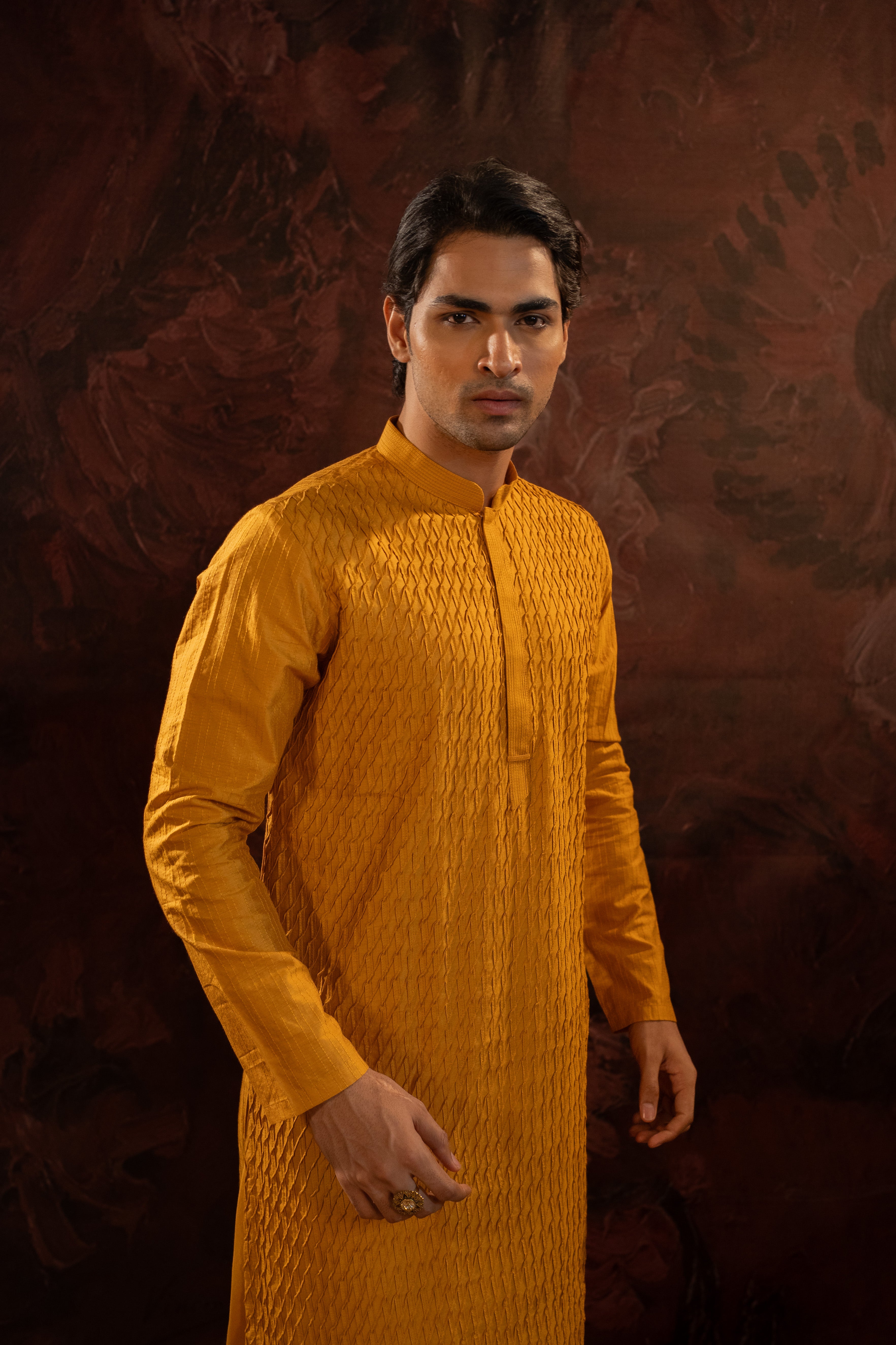 Honey Yellow Pintuck Kurta Set