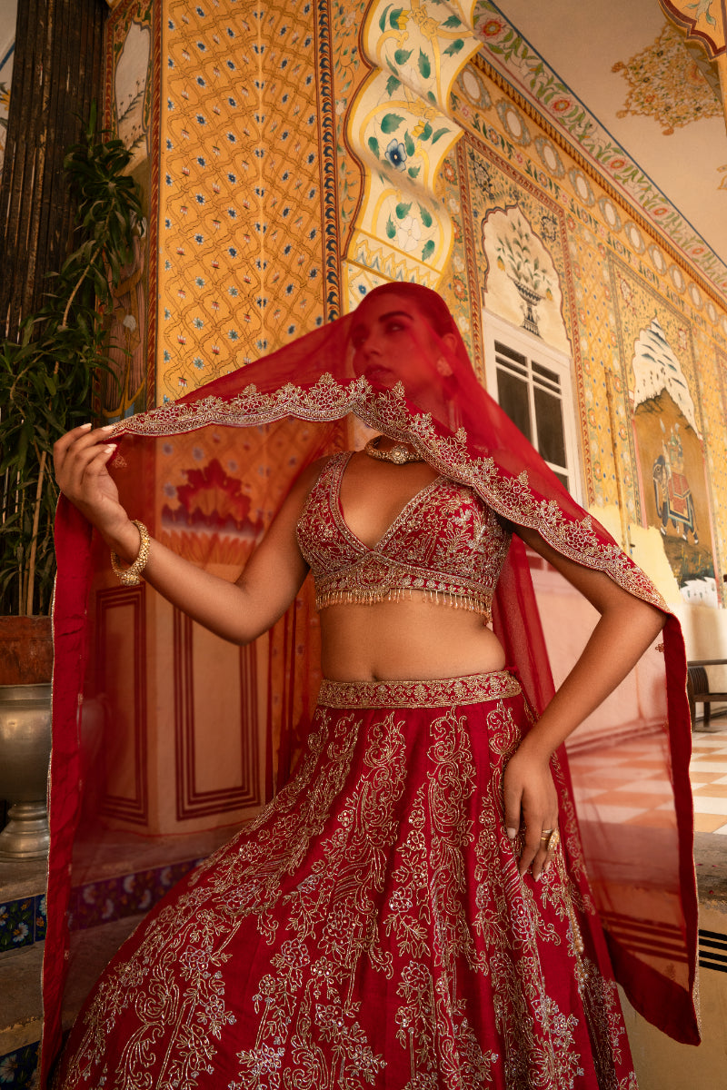 LEHENGA + BLOUSE + DUPATTA //CRIMSON RED LEHNEGA SET