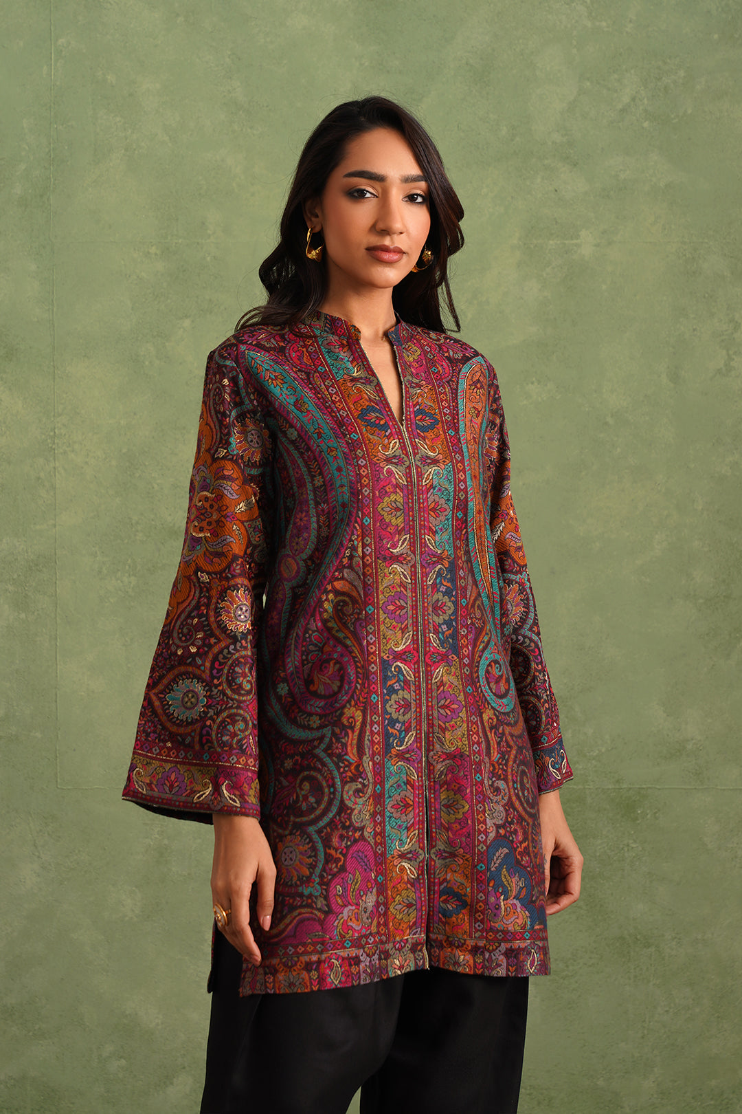 Wine Zari Kaani Set