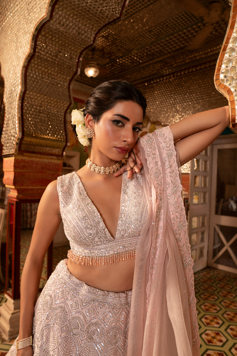 LEHENGA + BLOUSE + DUPATTA // BLUSH PINK LEHENGA SET