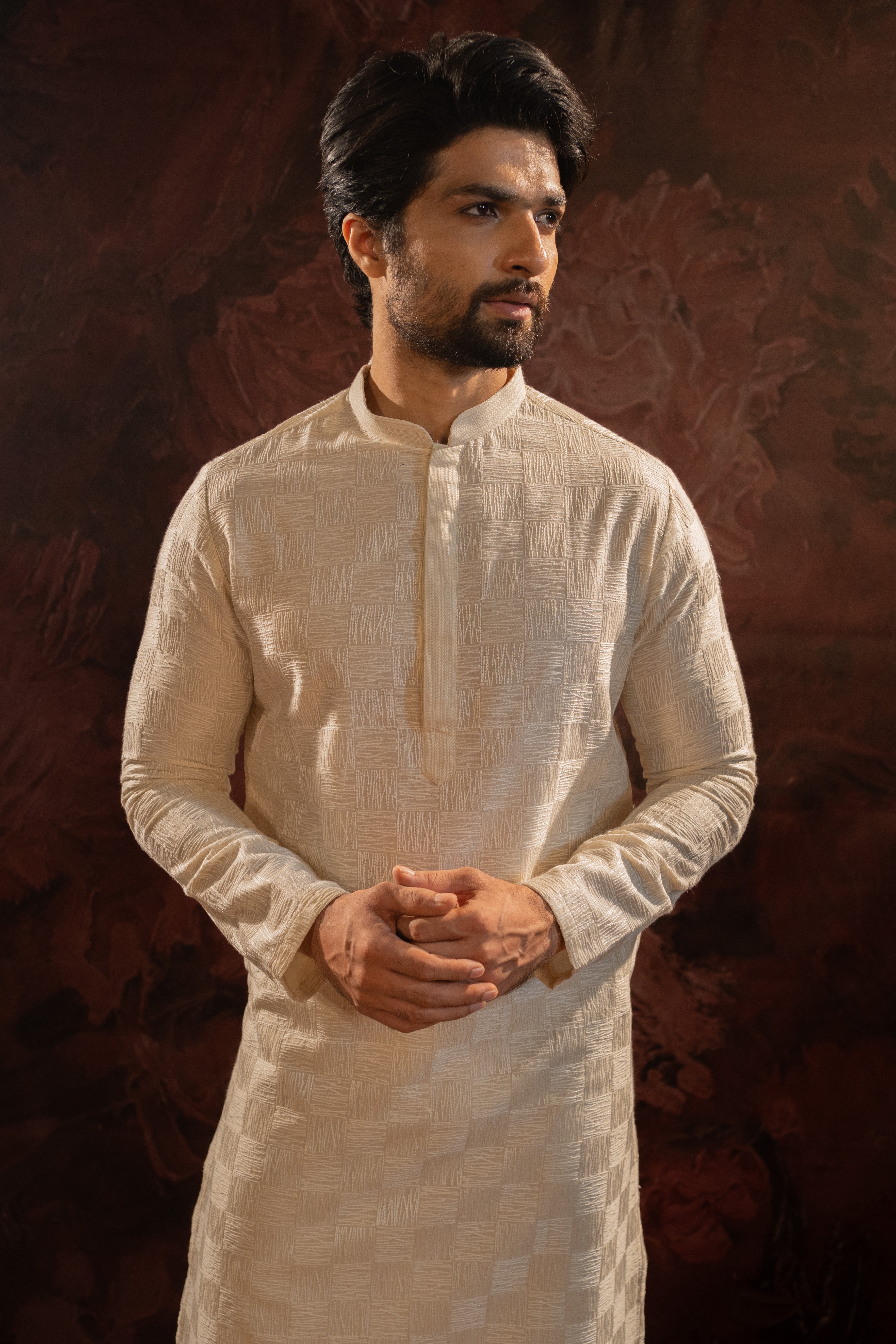 Offwhite Textured Kurta Set