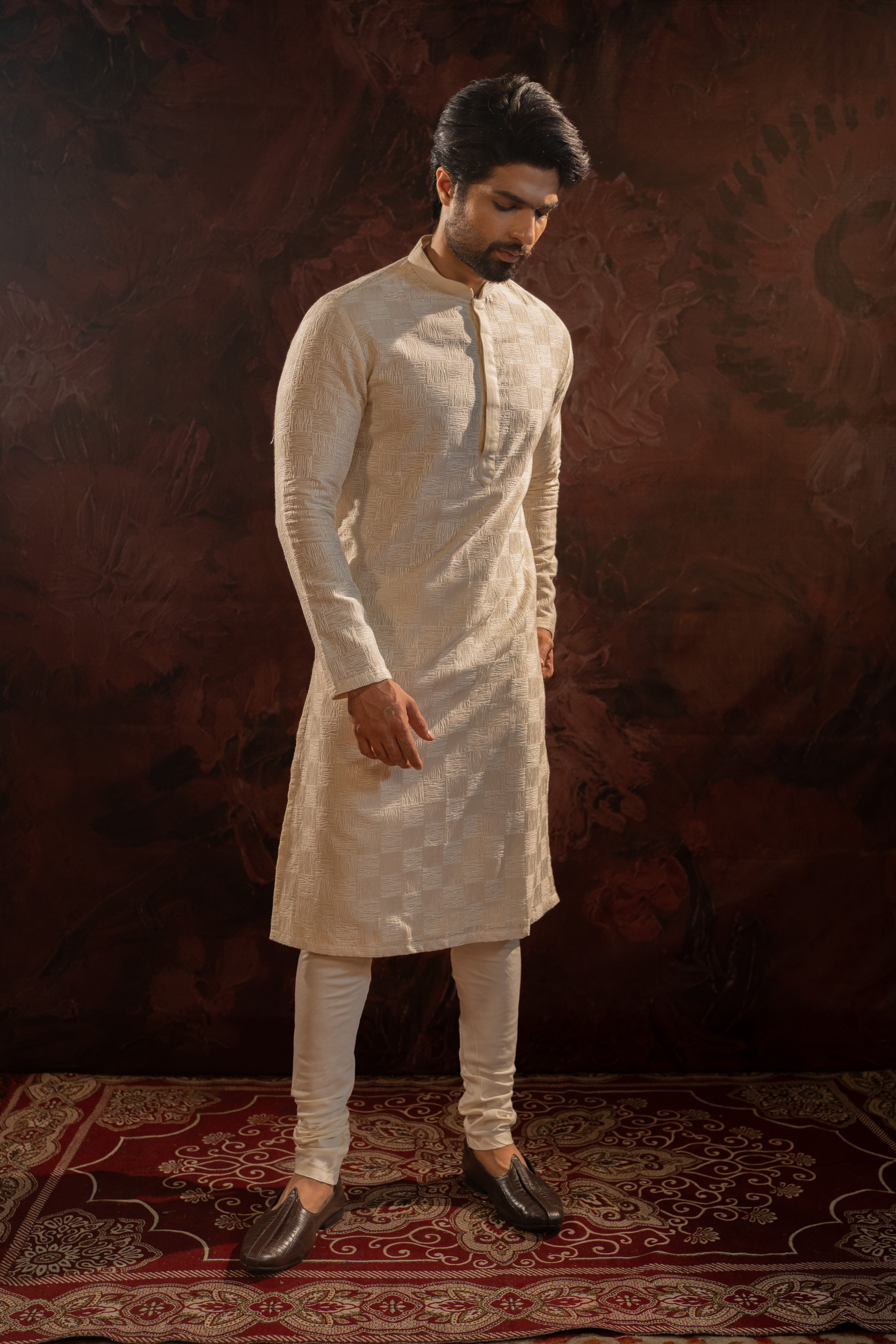 Offwhite Textured Kurta Set