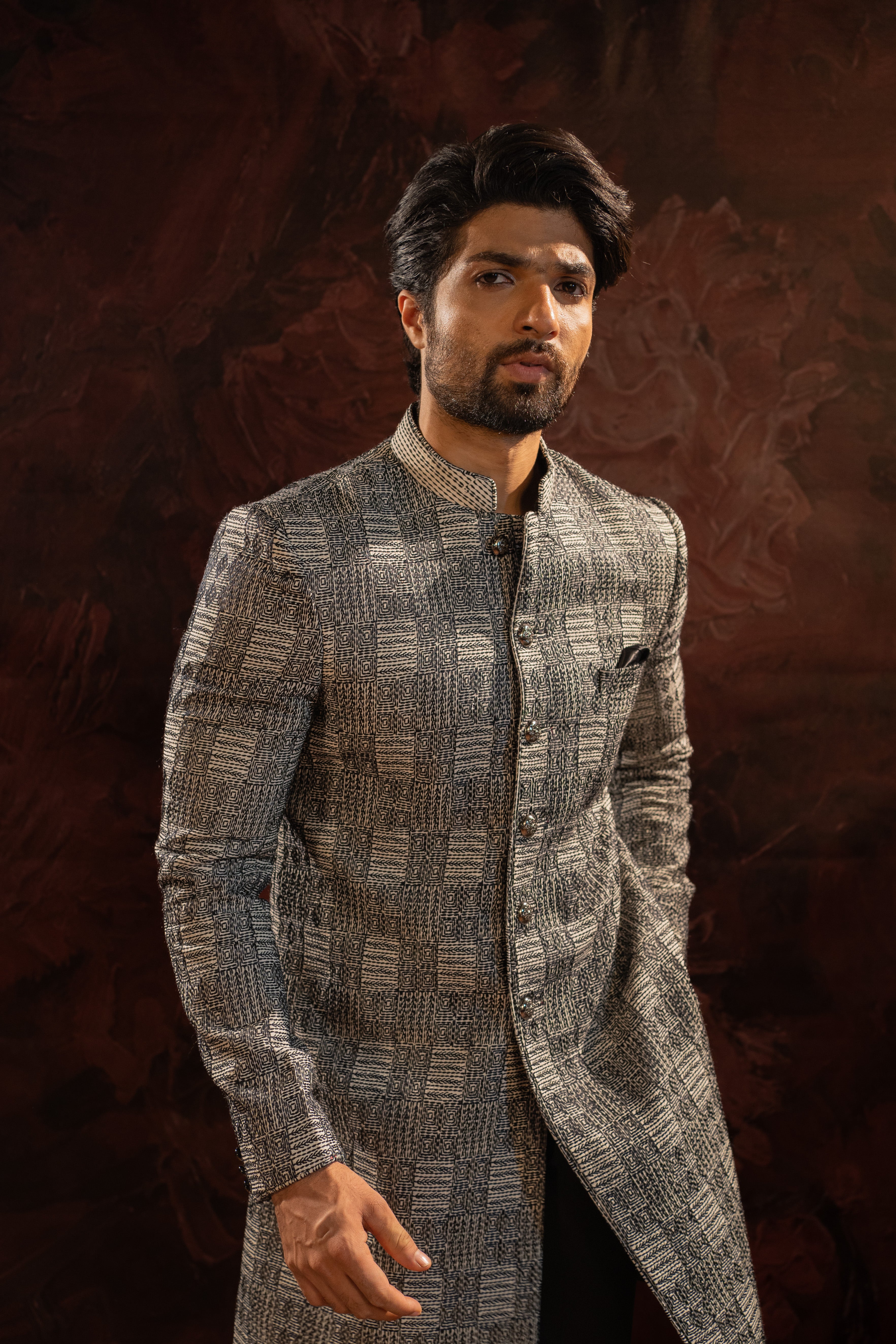 Black Embroidered Bandhgala With Cowl Pants