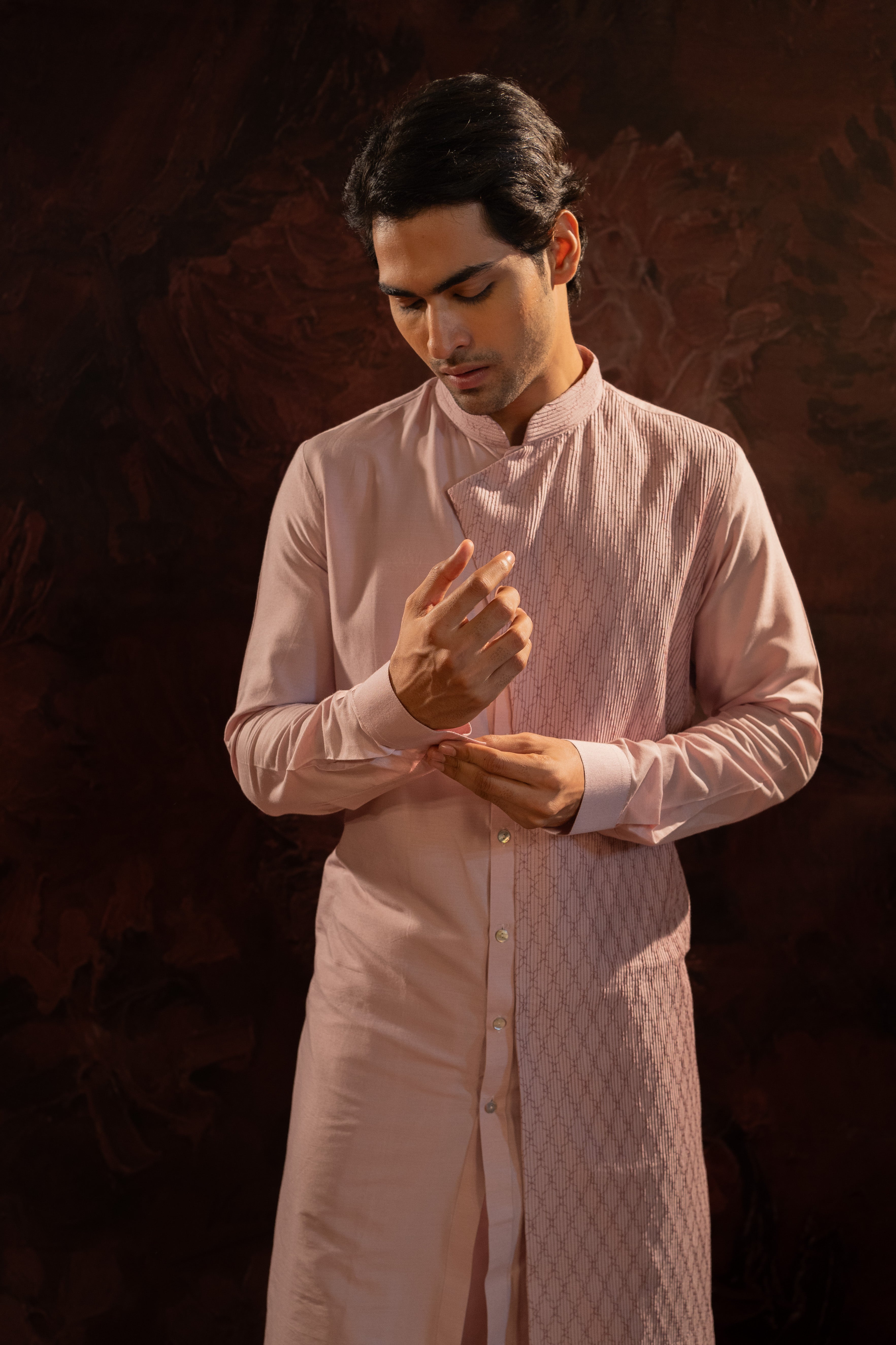 Lavender Asymmetric Pintuck Kurta Set