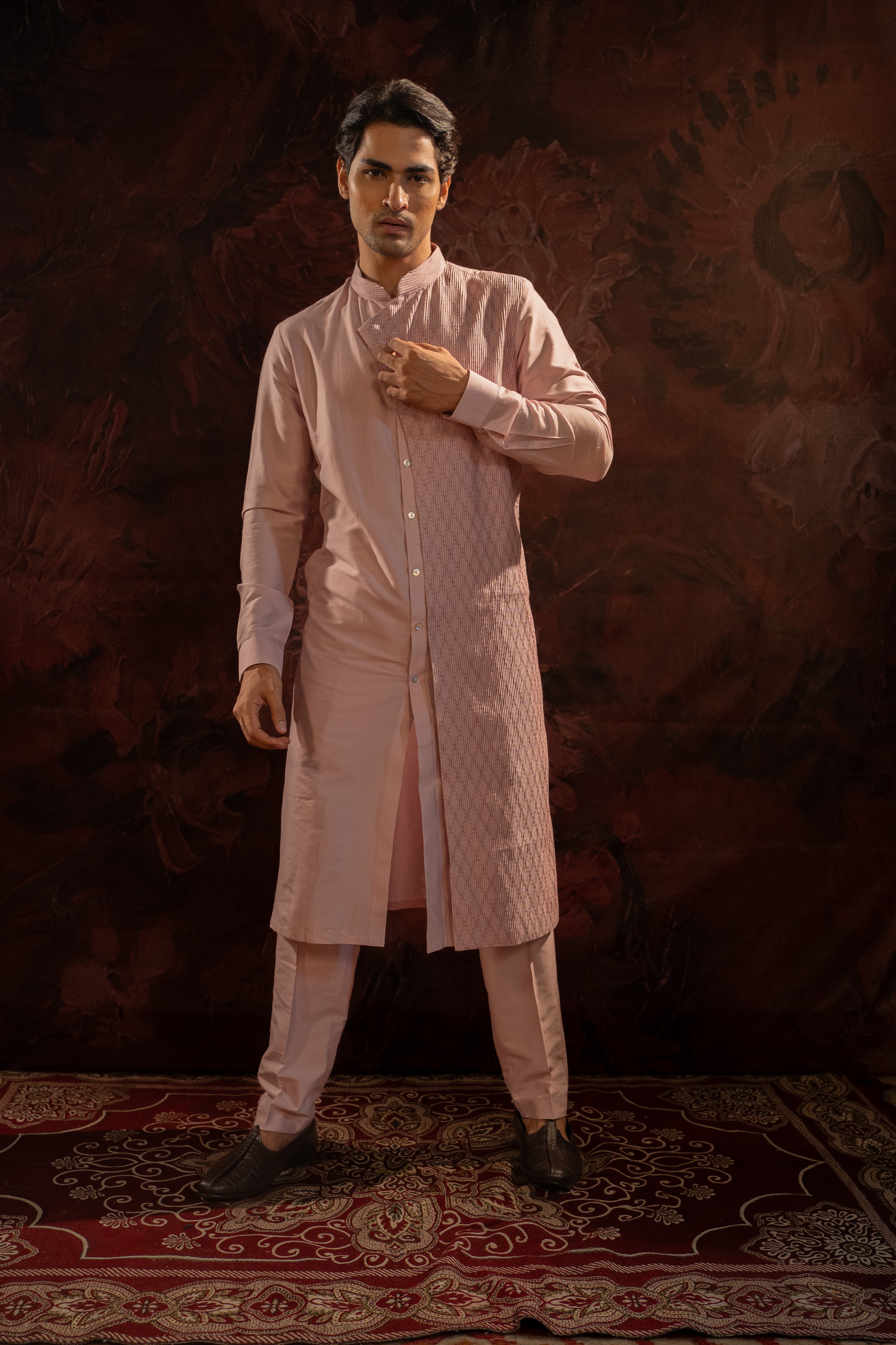 Lavender Asymmetric Pintuck Kurta Set