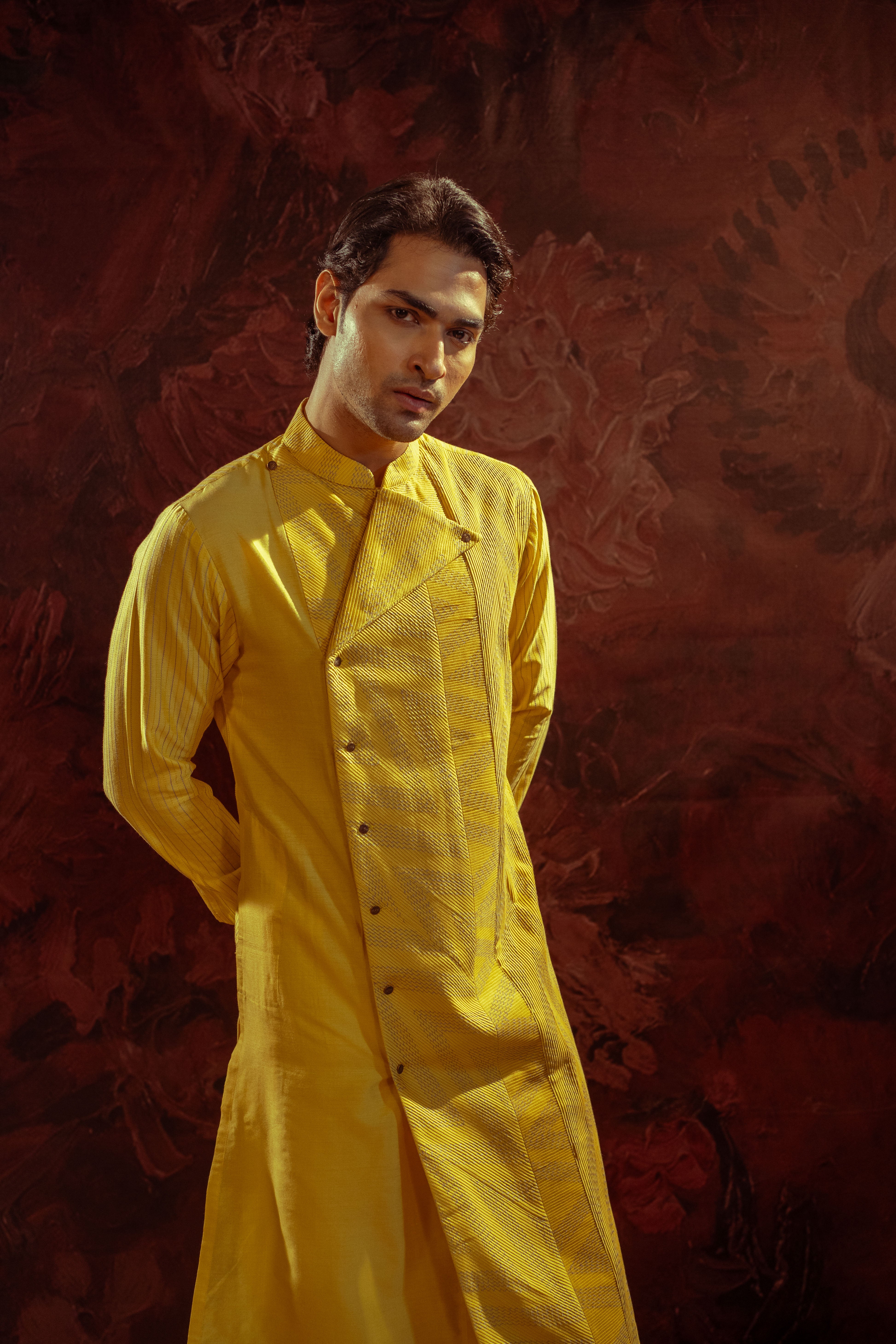 Yellow Panelled Kurta Set