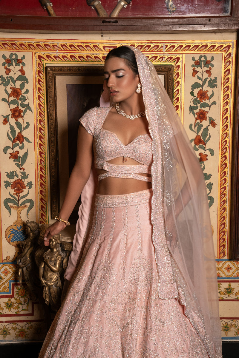 LEHENGA + BLOUSE + DUPATTA // PEACH SILK LEHENGA SET