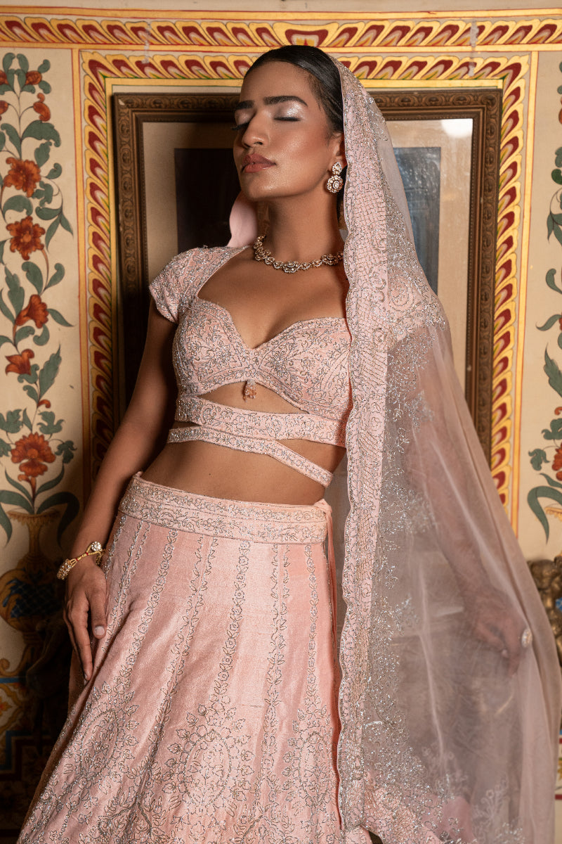 LEHENGA + BLOUSE + DUPATTA // PEACH SILK LEHENGA SET