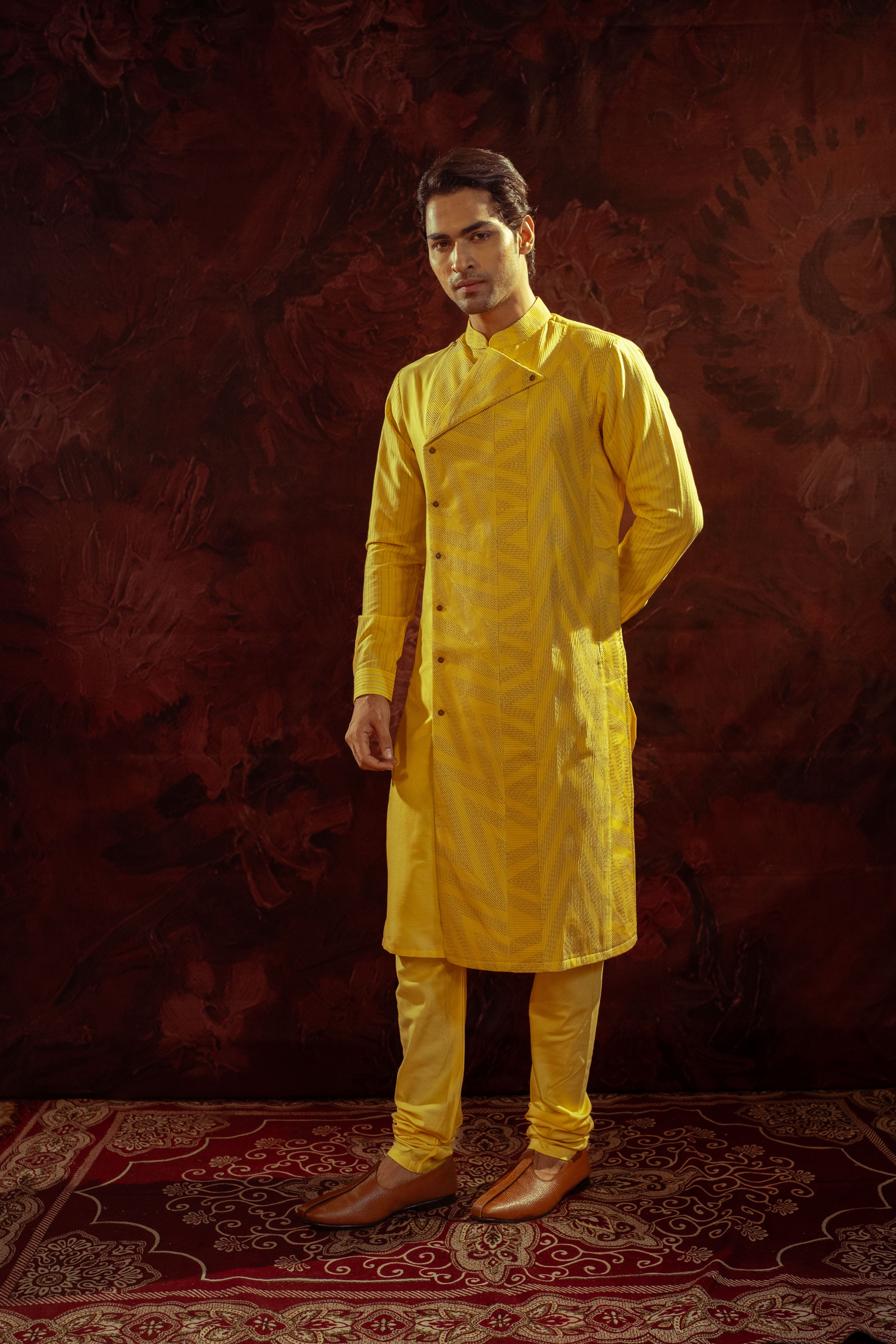 Yellow Panelled Kurta Set
