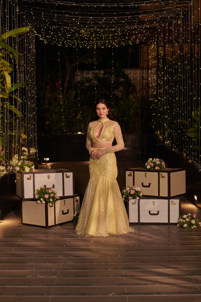 Butter Yellow Mermaind Lehenga Set