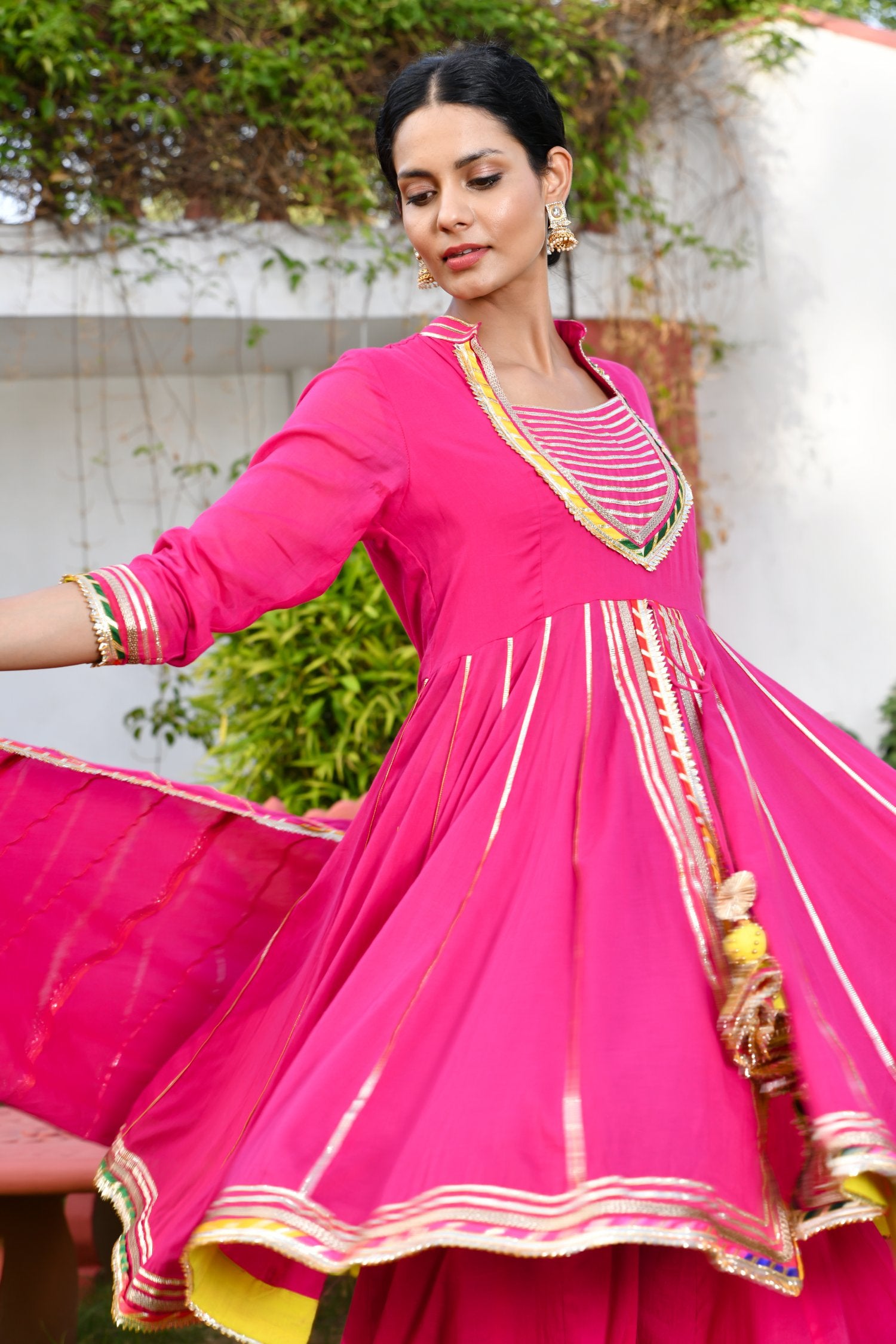 Magenta Jodha Anarkali Kurta Sharara Set