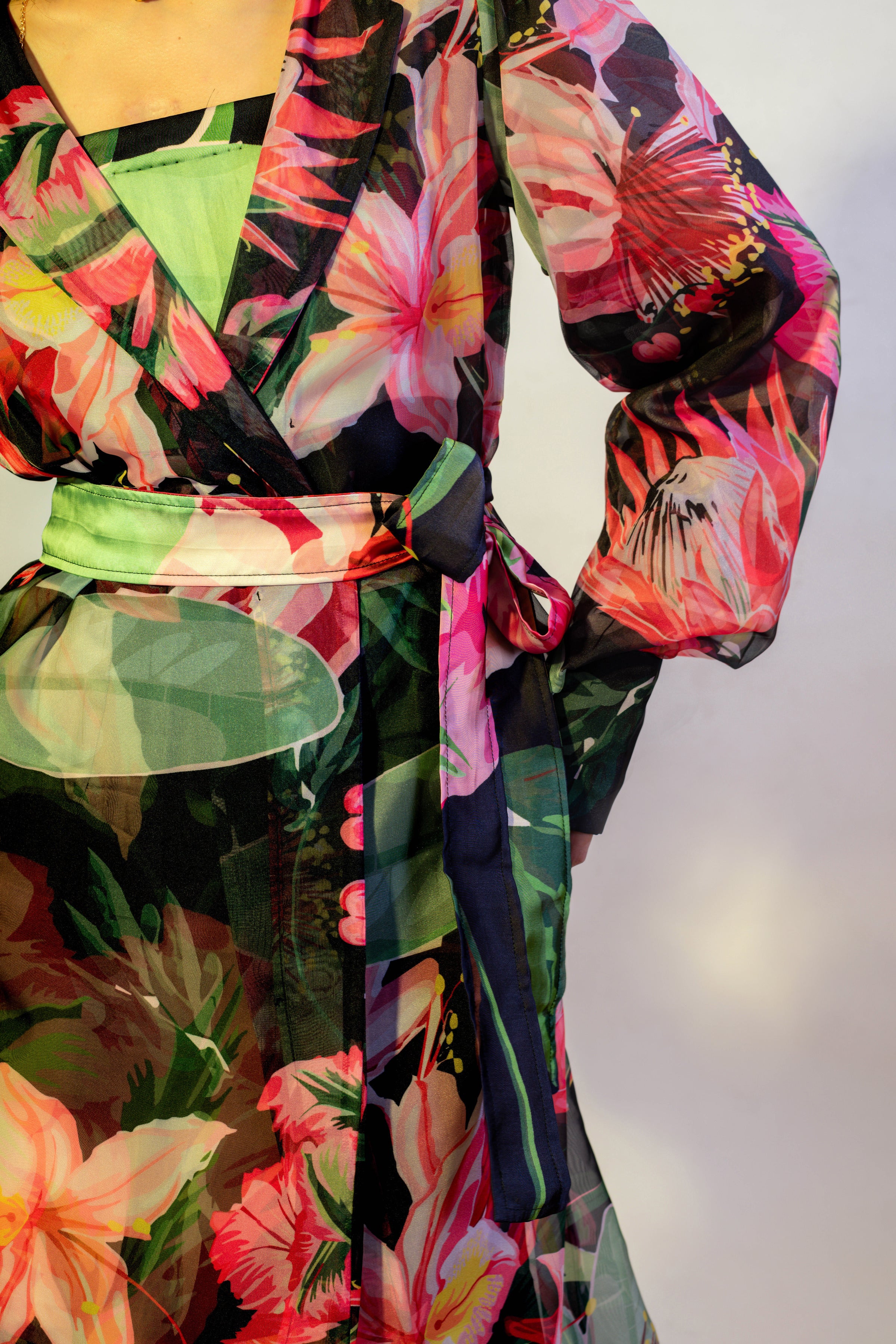 A line Dress & Sheer Trench Coat Co-ord Set