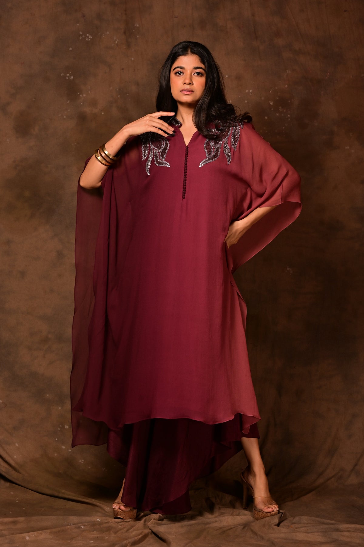Macro Leaf Ombre Kaftan Set